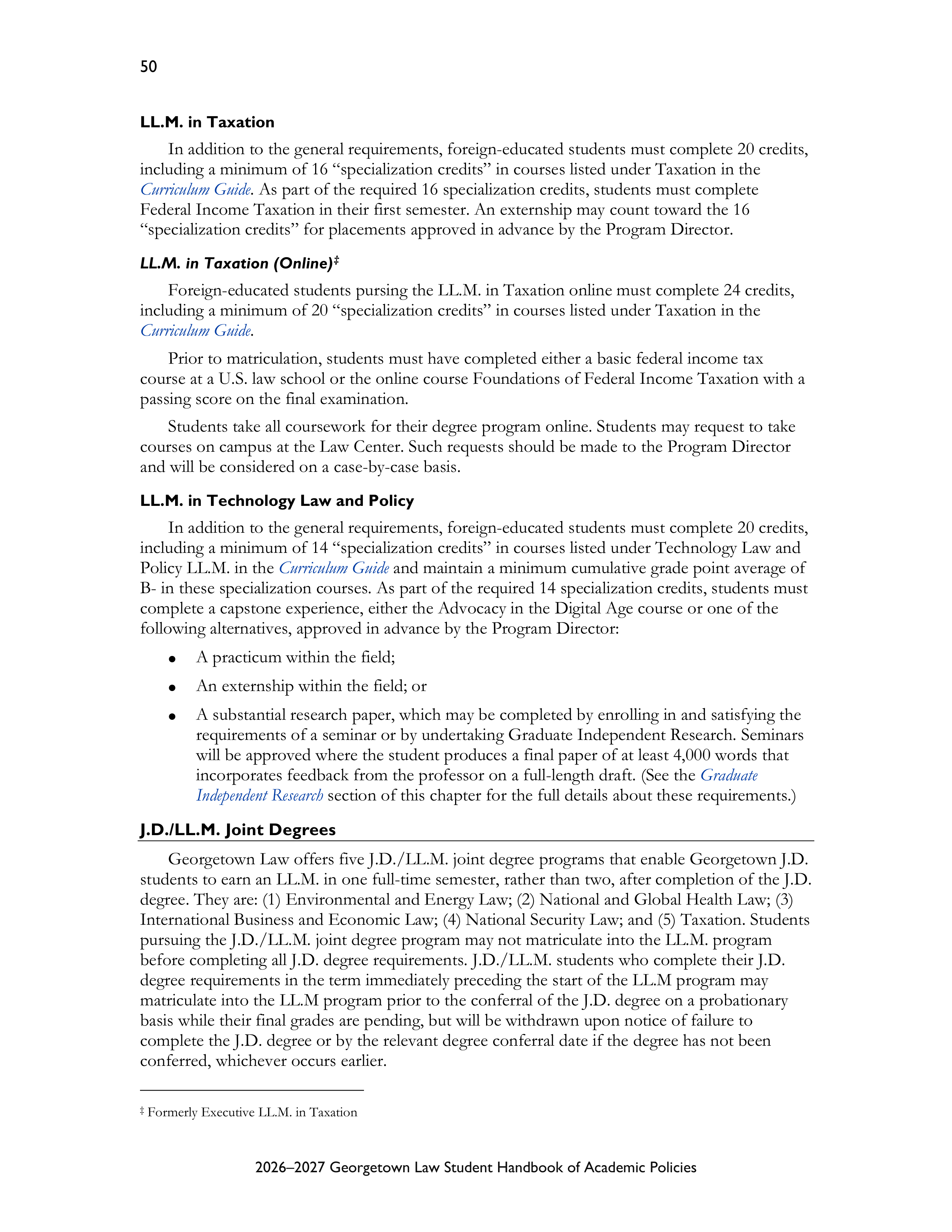 Georgetown University Law Student Handbook of Academic Policies Handbook — page 56