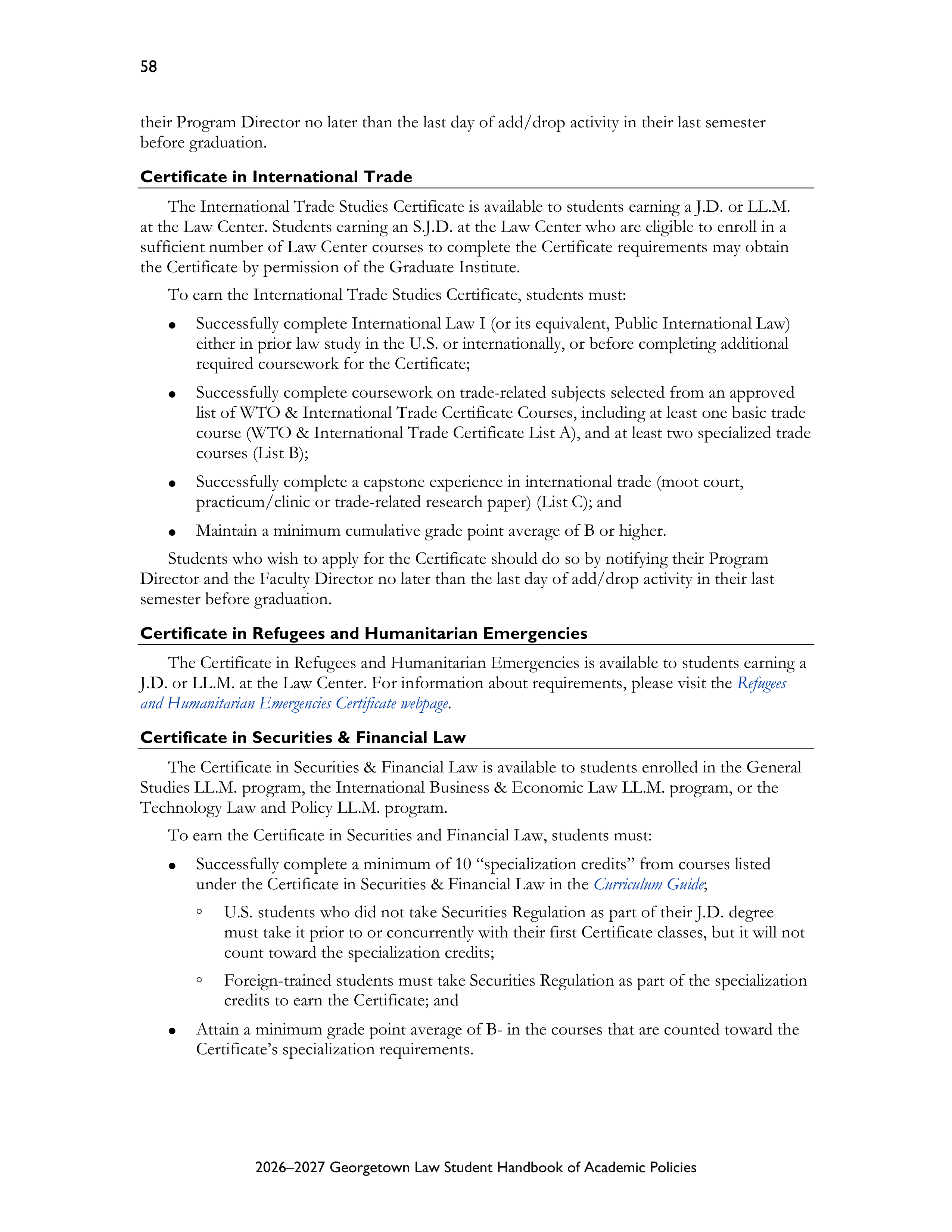Georgetown University Law Student Handbook of Academic Policies Handbook — page 64