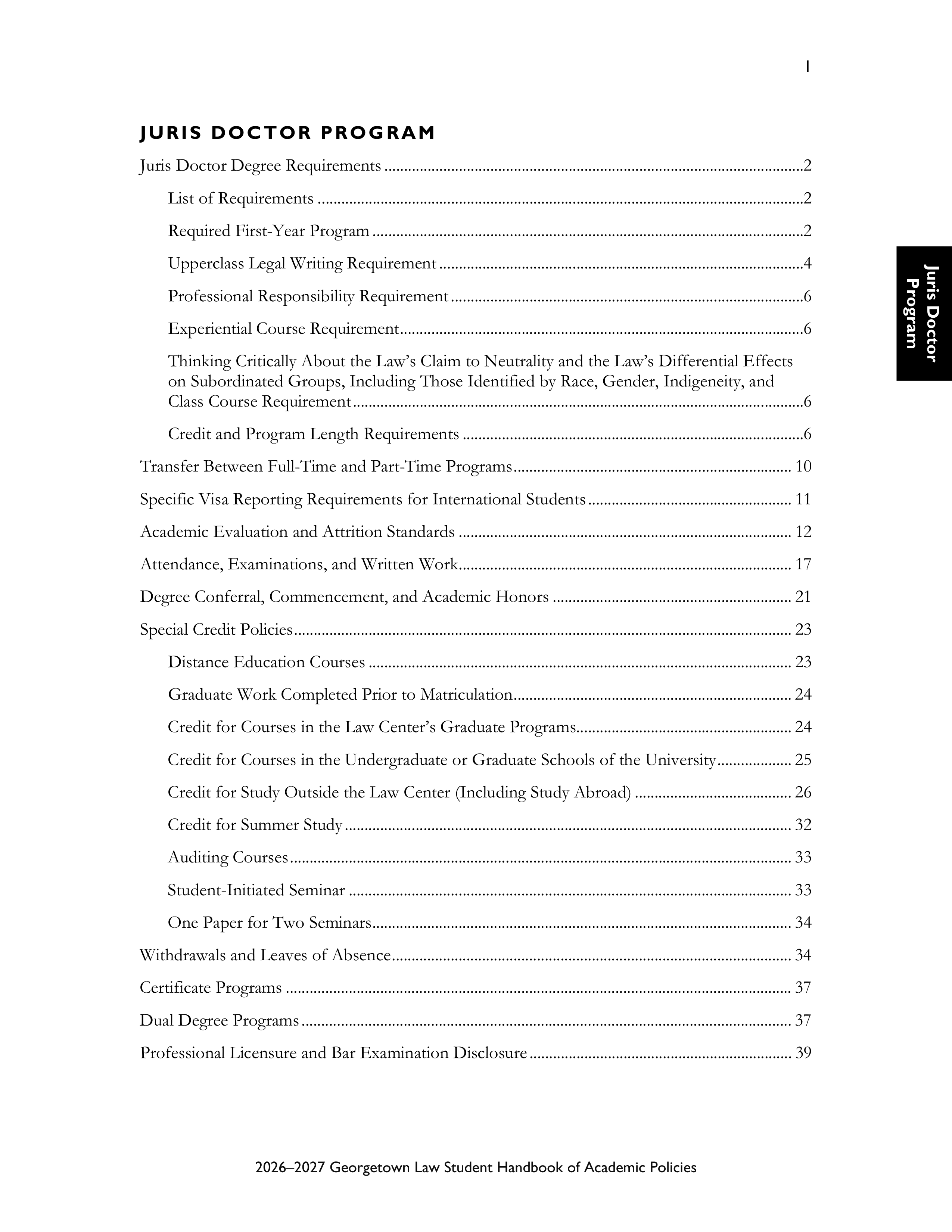 Georgetown University Law Student Handbook of Academic Policies Handbook — page 7