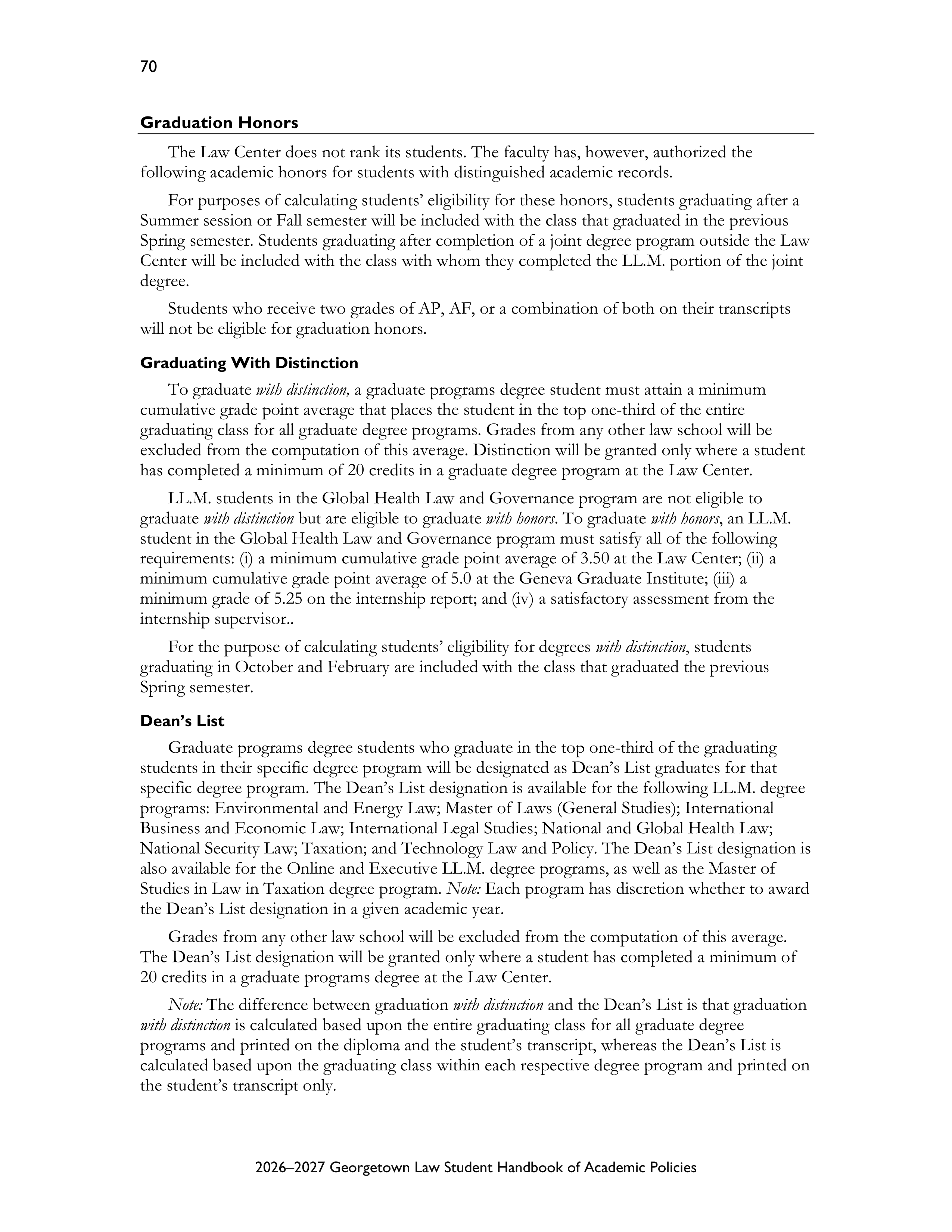 Georgetown University Law Student Handbook of Academic Policies Handbook — page 76