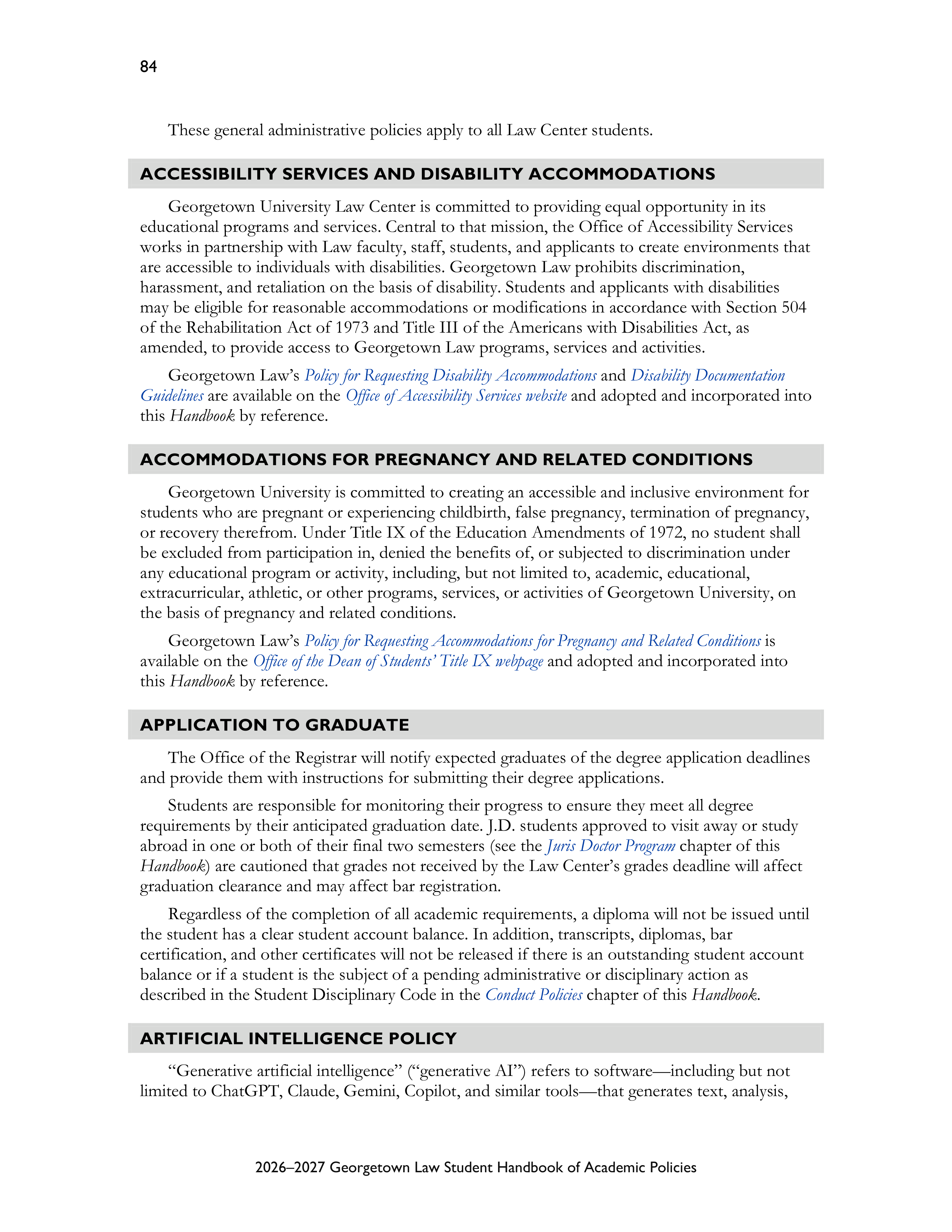 Georgetown University Law Student Handbook of Academic Policies Handbook — page 90