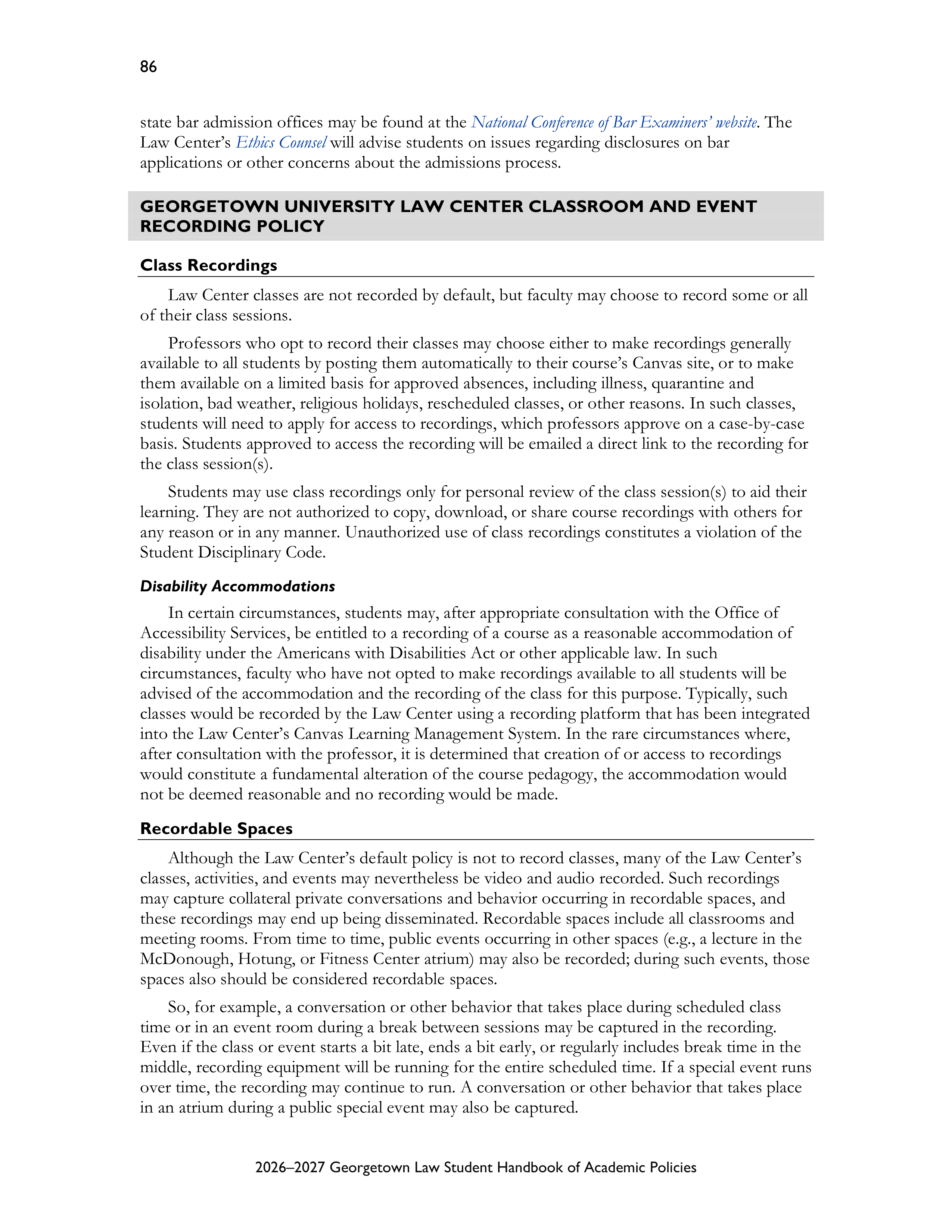 Georgetown University Law Student Handbook of Academic Policies Handbook — page 92