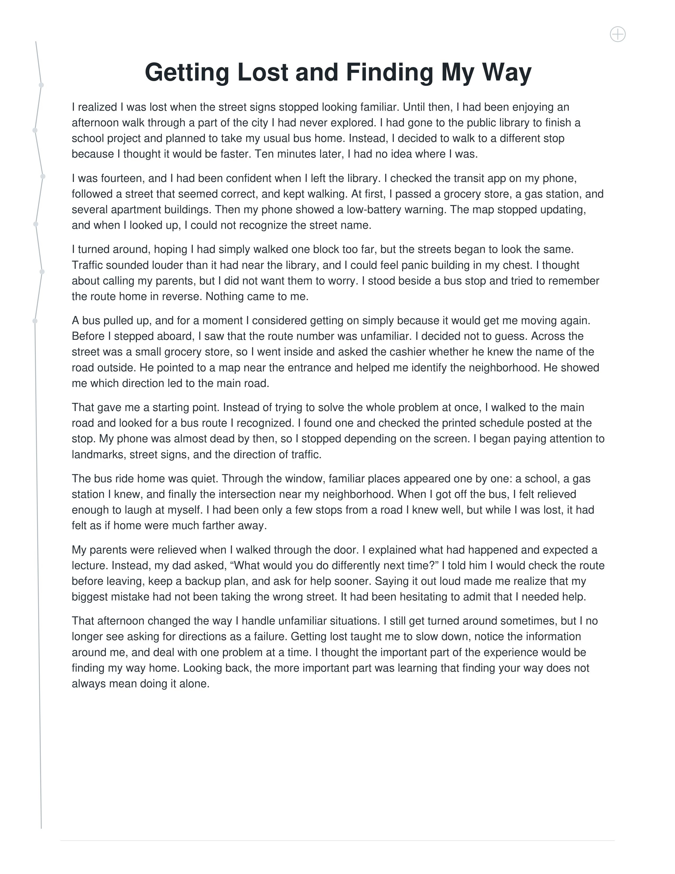 Getting Lost and Finding My Way Narrative Essay — page 1