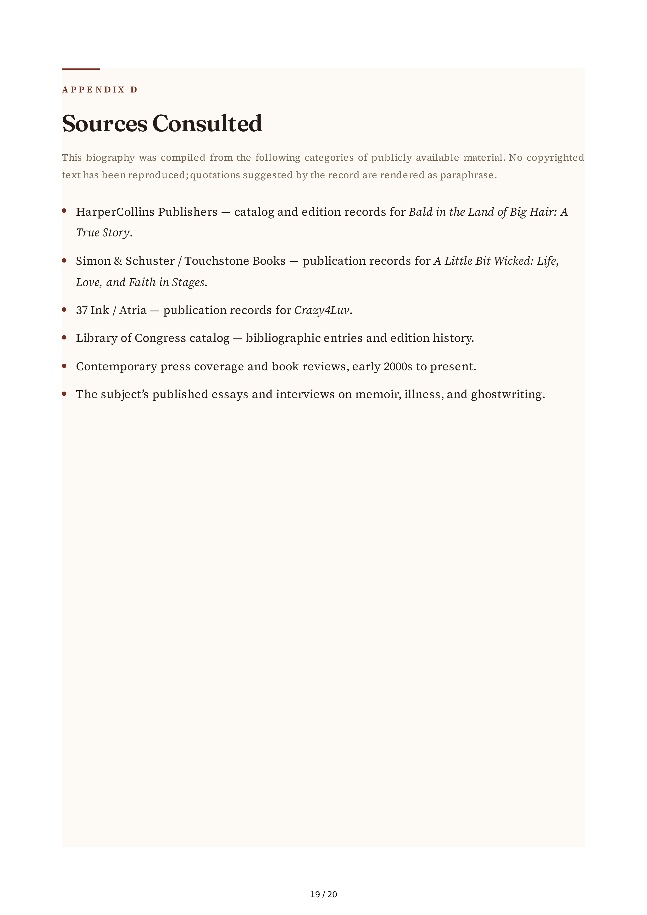 Ghostwriter Joni Rodgers A Little Bit Wicked Biography — page 19