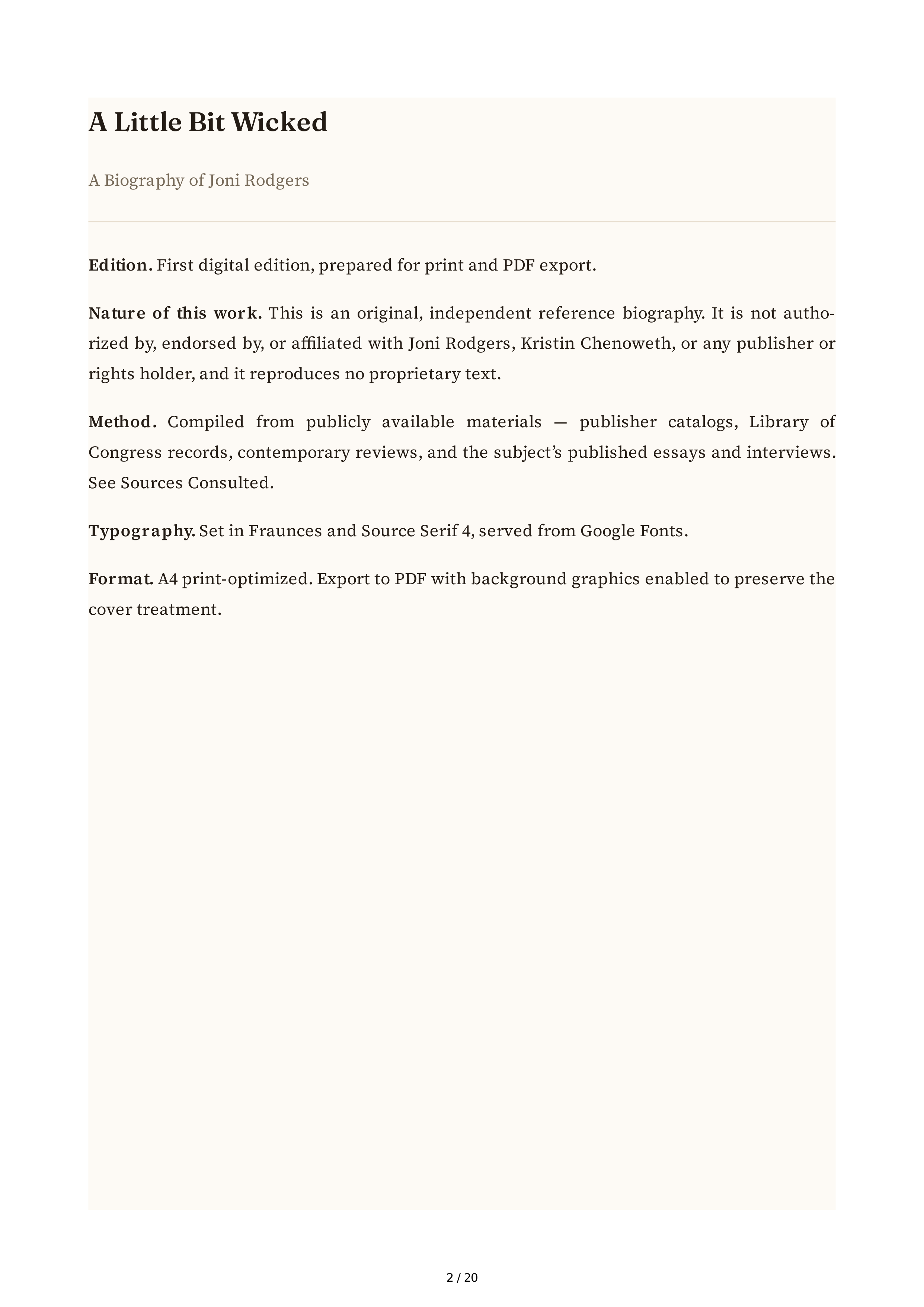 Ghostwriter Joni Rodgers A Little Bit Wicked Biography — page 2