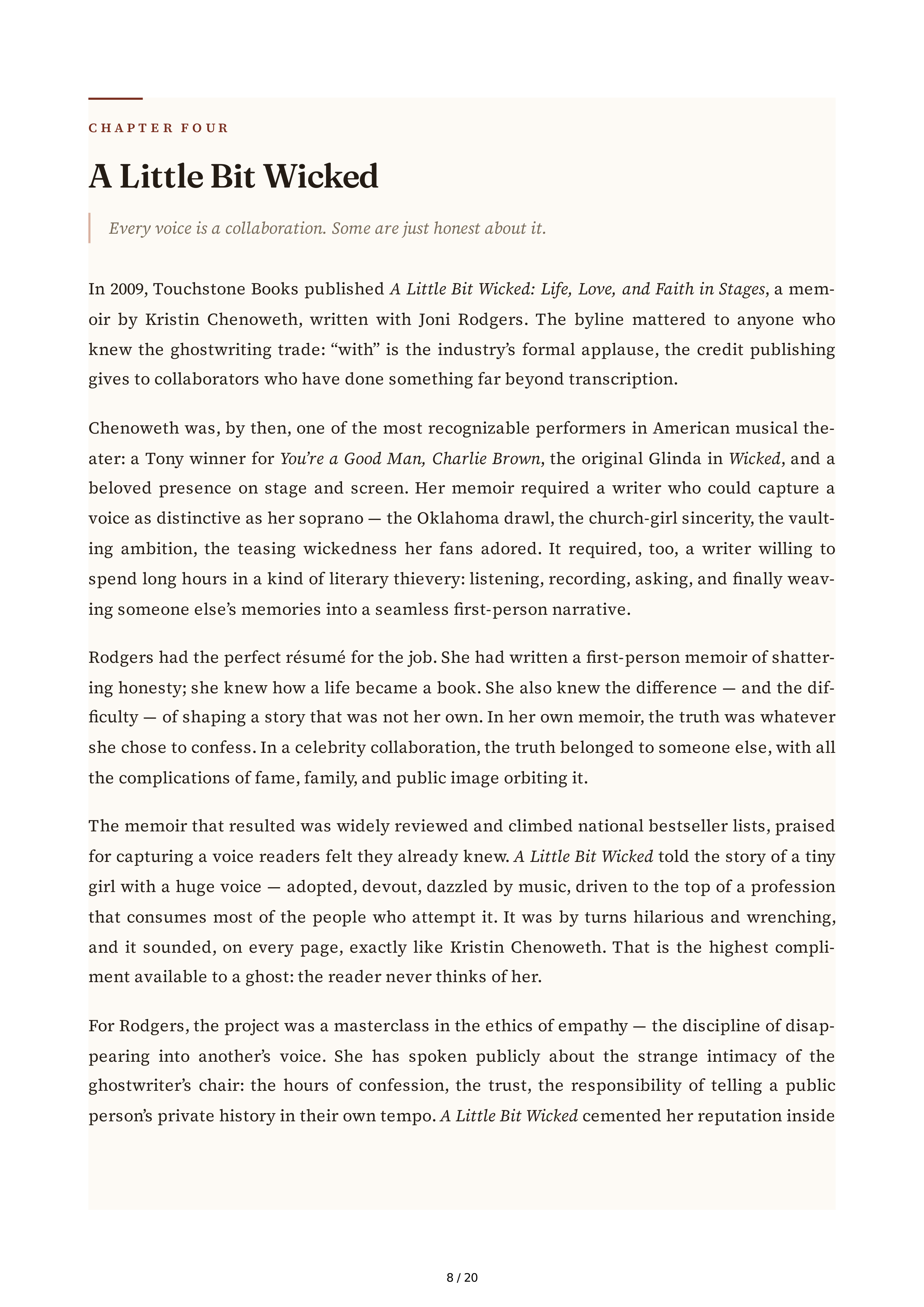 Ghostwriter Joni Rodgers A Little Bit Wicked Biography — page 8