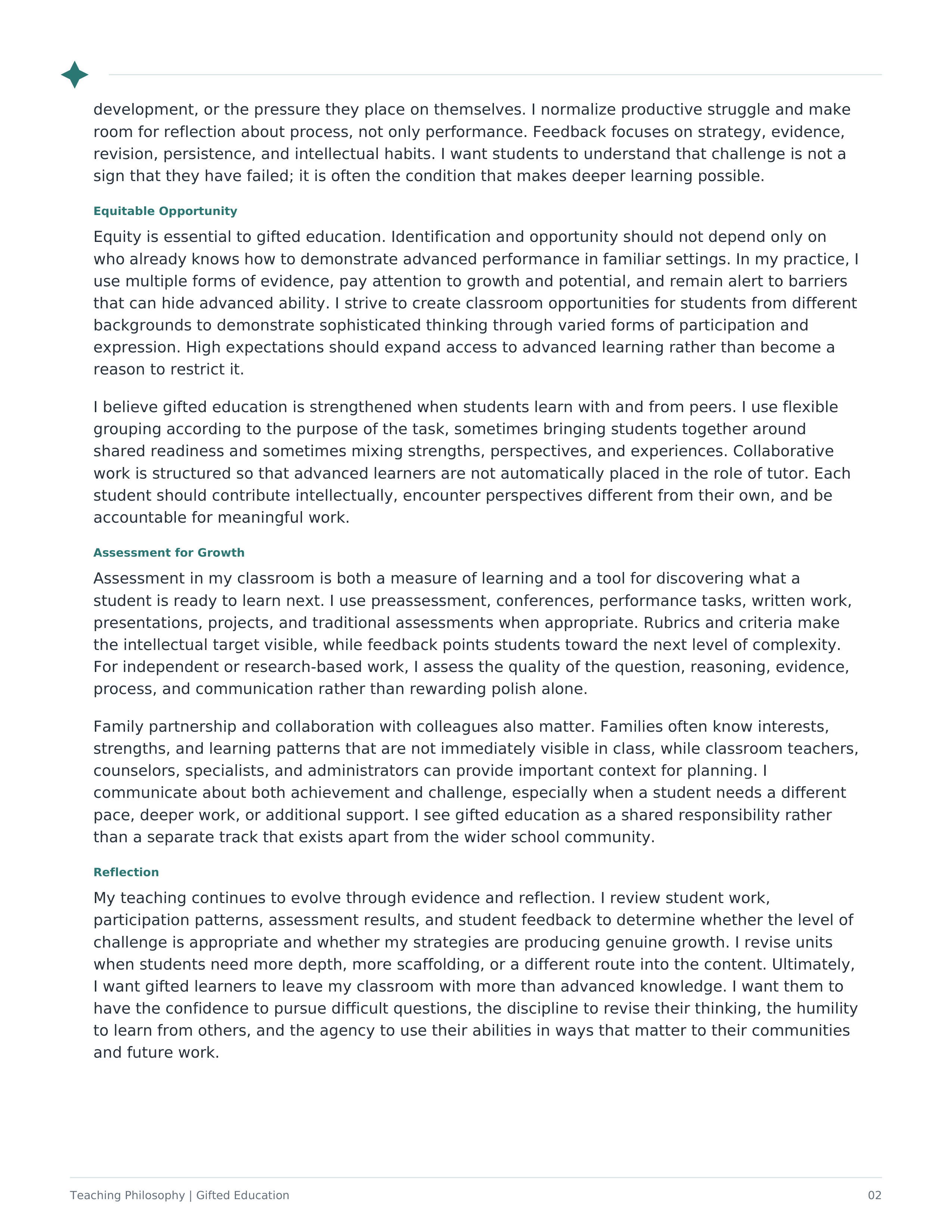 Gifted Education Teacher Teaching Philosophy — page 2