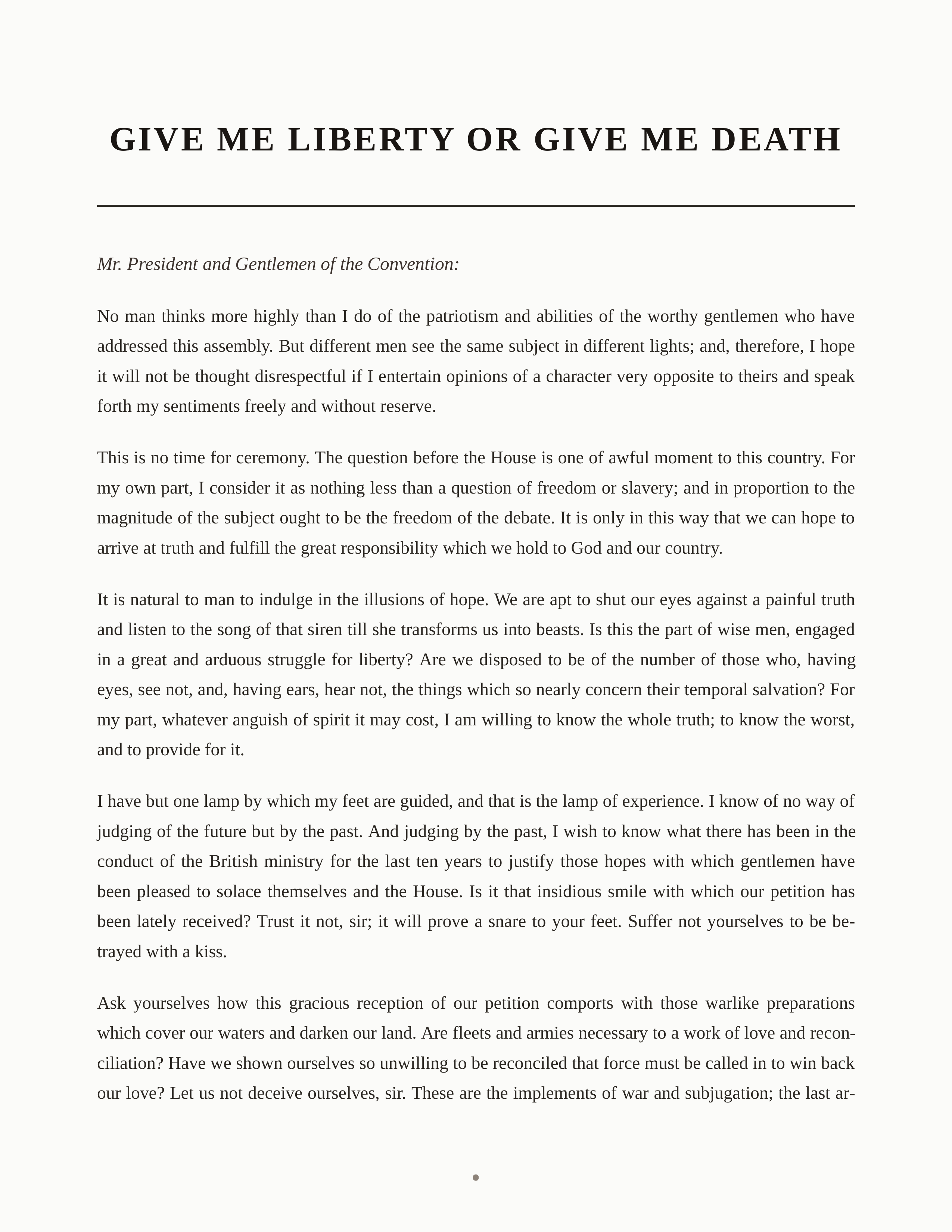 Give Me Liberty or Give Me Death Persuasive Speech — page 1