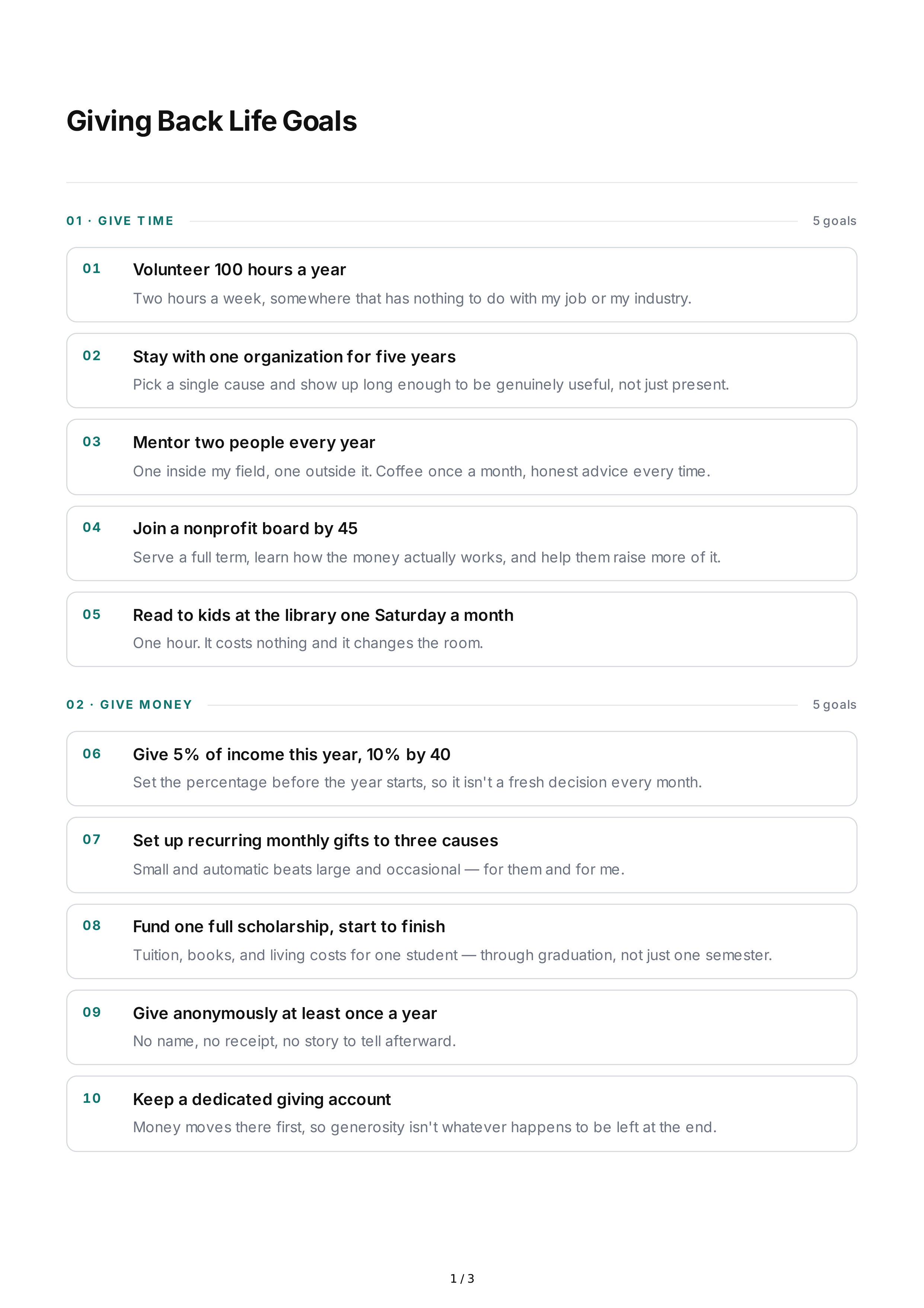 Giving Back Life Goals — page 1