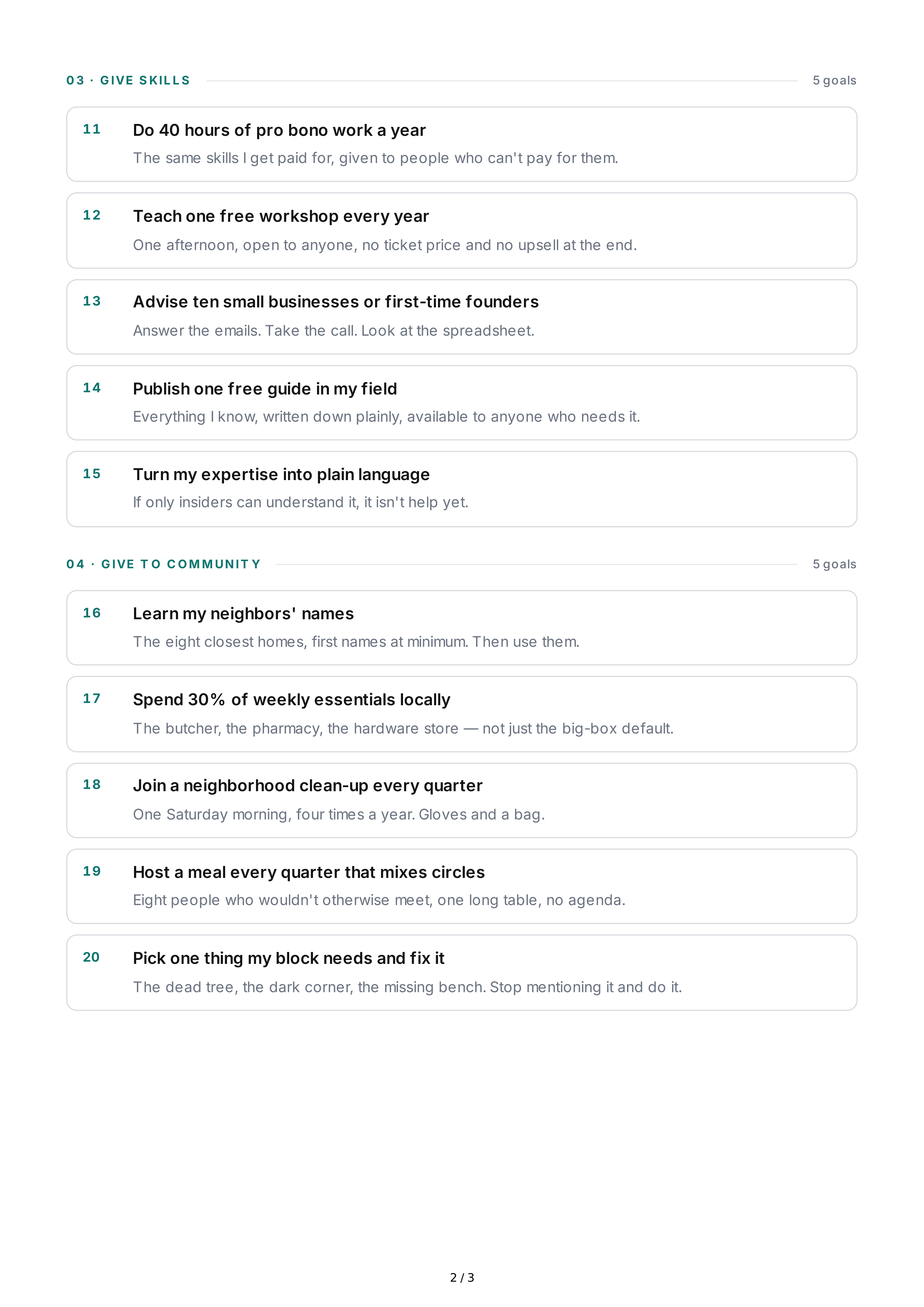 Giving Back Life Goals — page 2