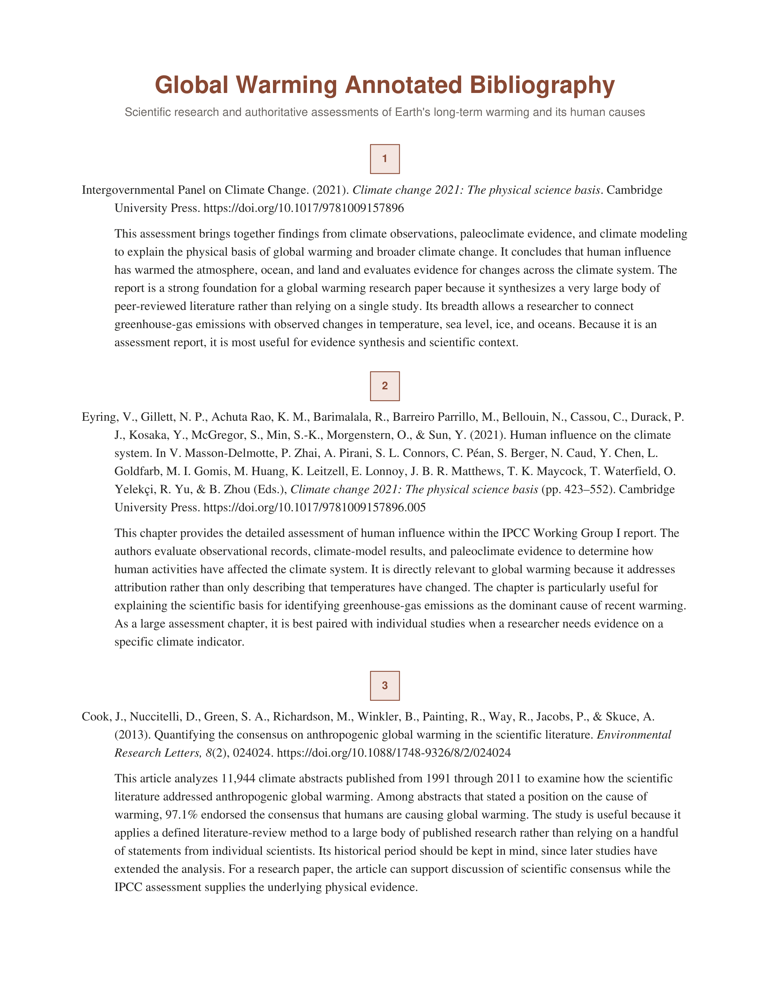 Global Warming Annotated Bibliography — page 1