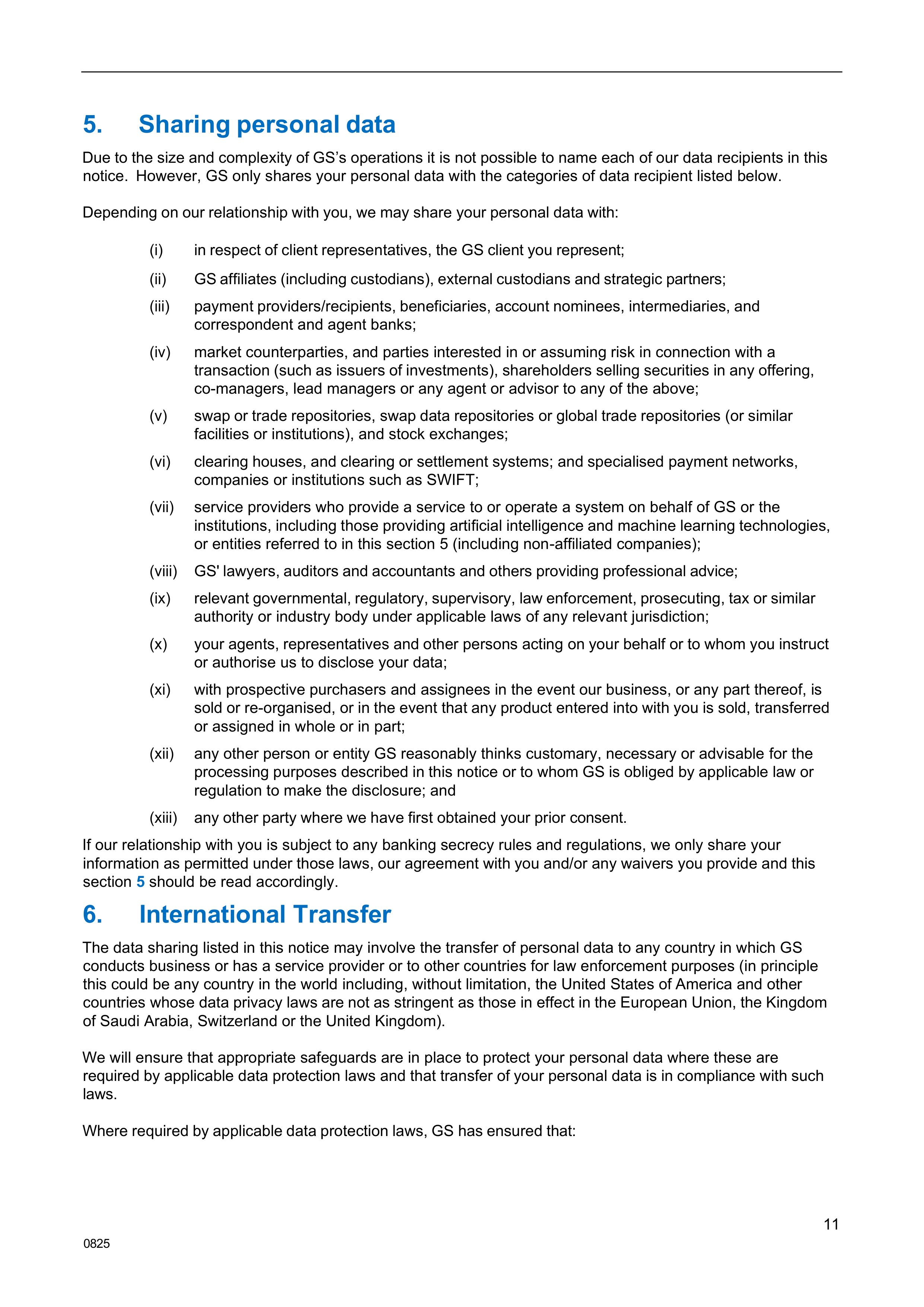 Goldman Sachs Fair Processing Notice — page 11