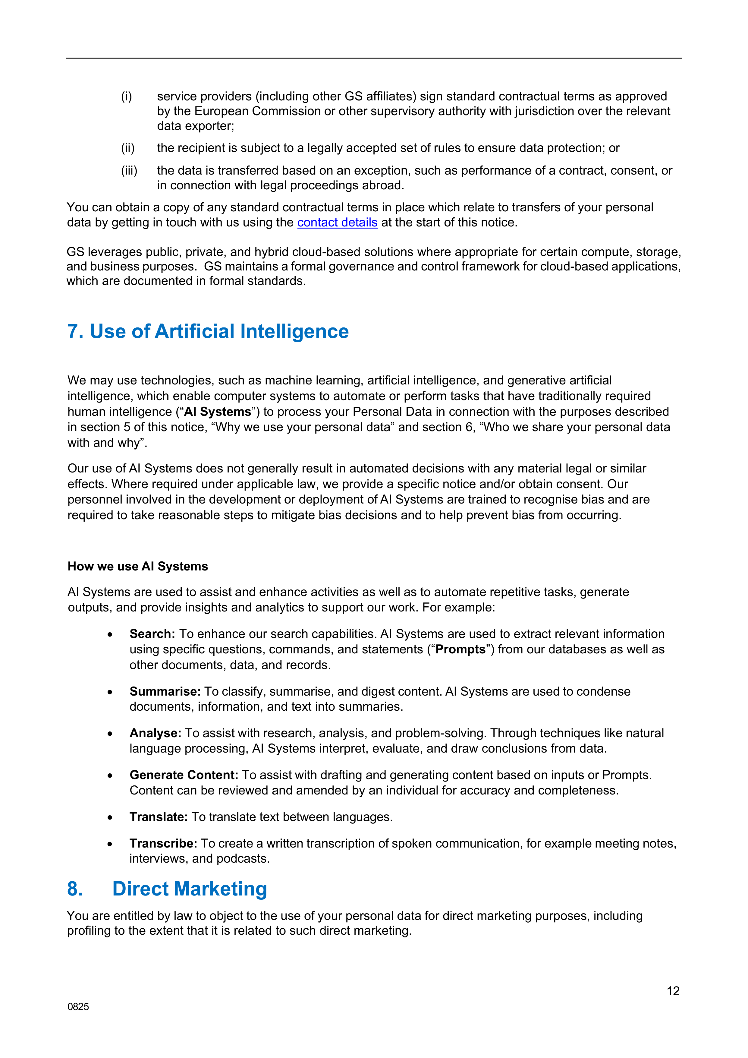 Goldman Sachs Fair Processing Notice — page 12