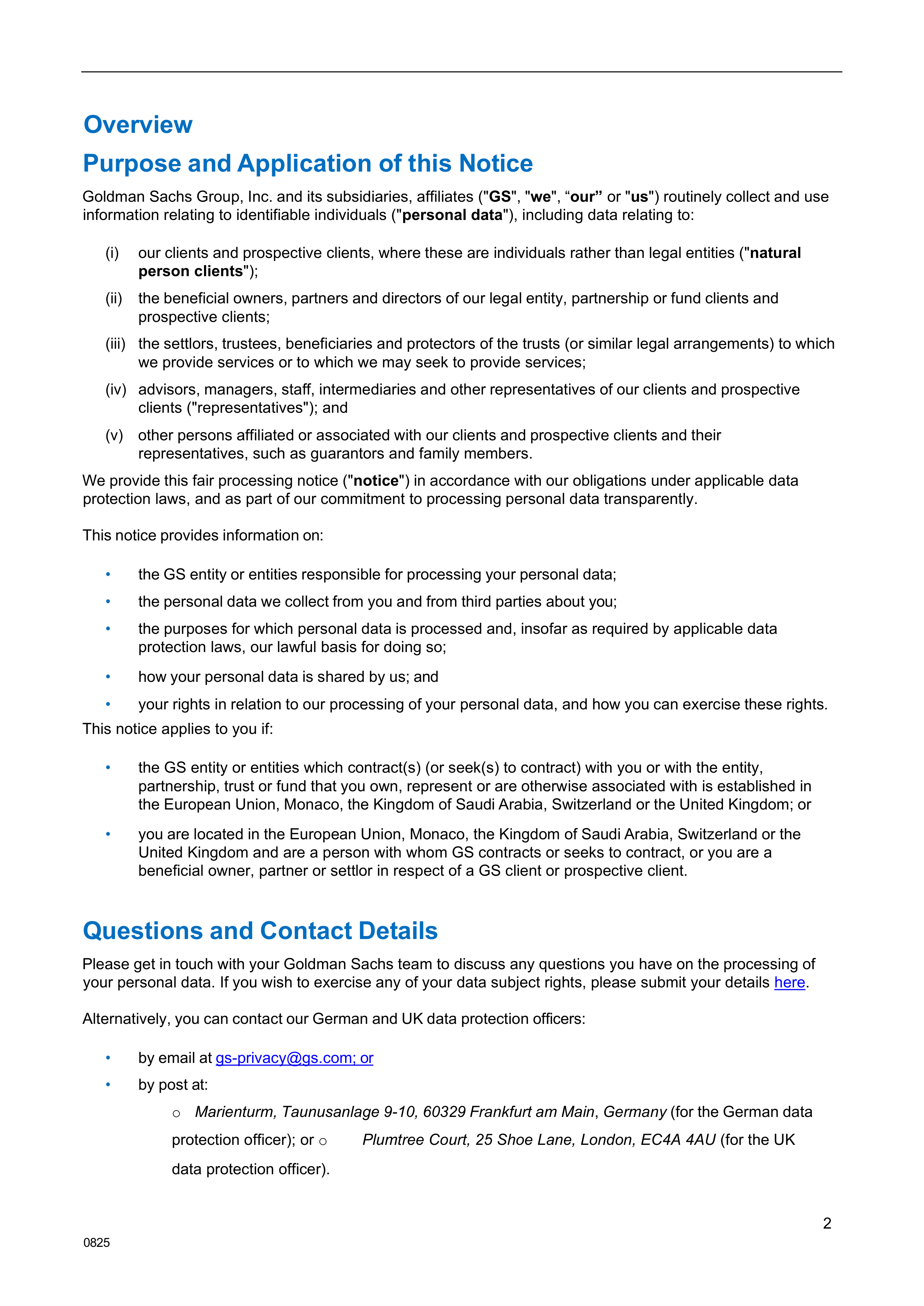 Goldman Sachs Fair Processing Notice — page 2