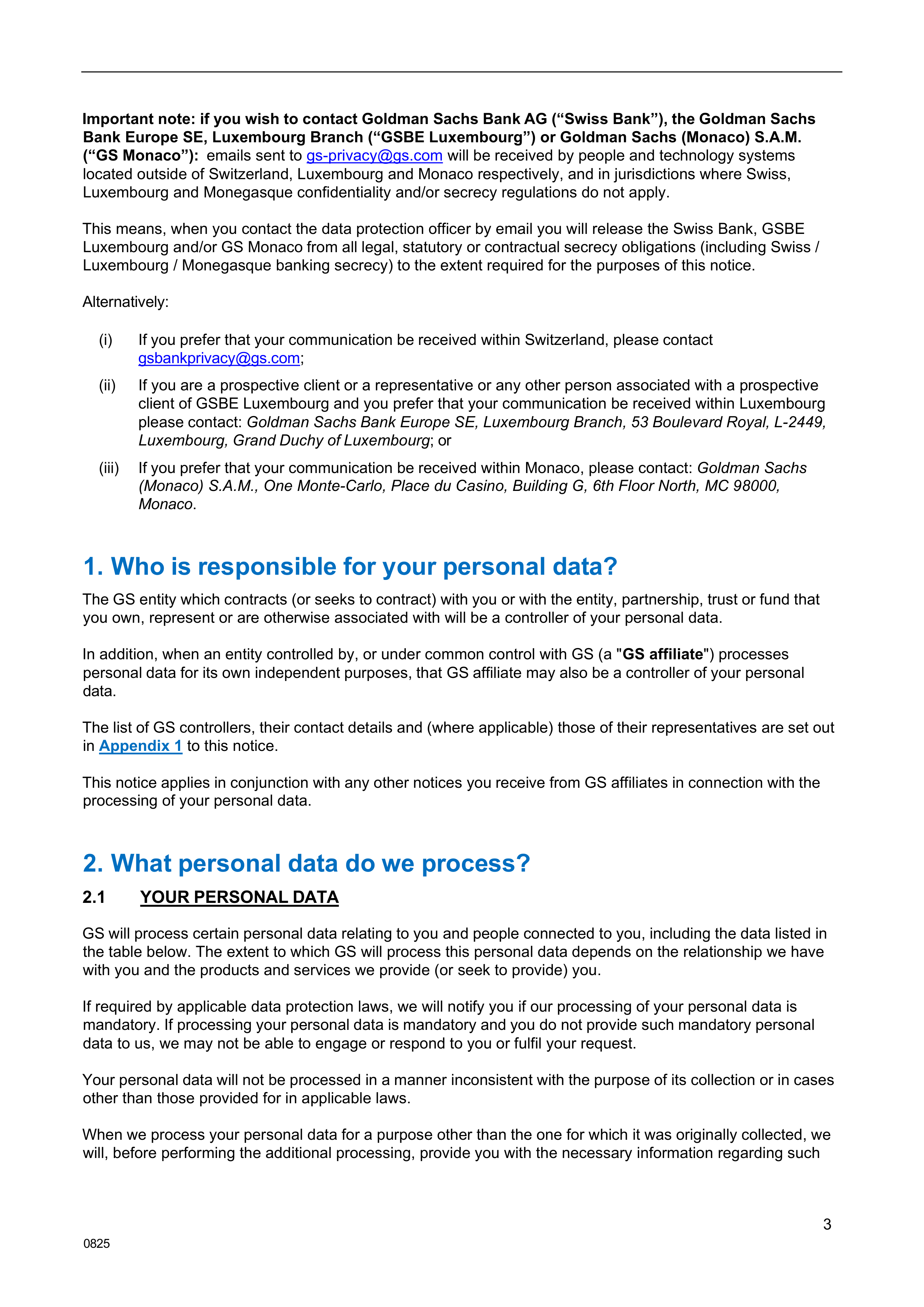 Goldman Sachs Fair Processing Notice — page 3