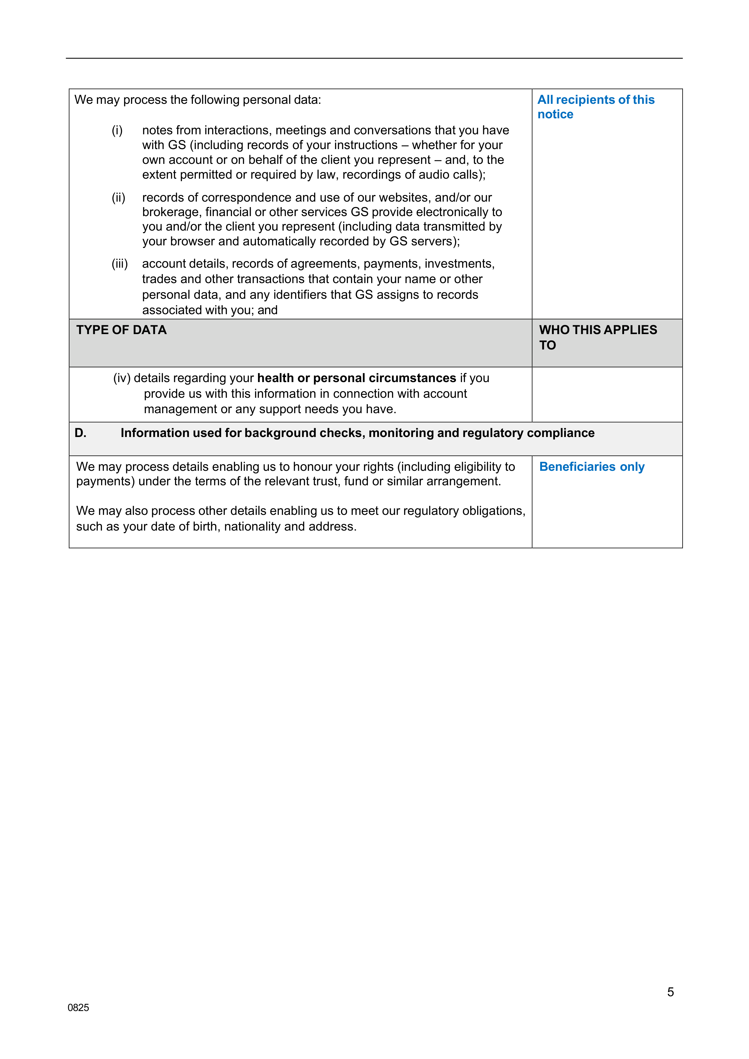 Goldman Sachs Fair Processing Notice — page 5
