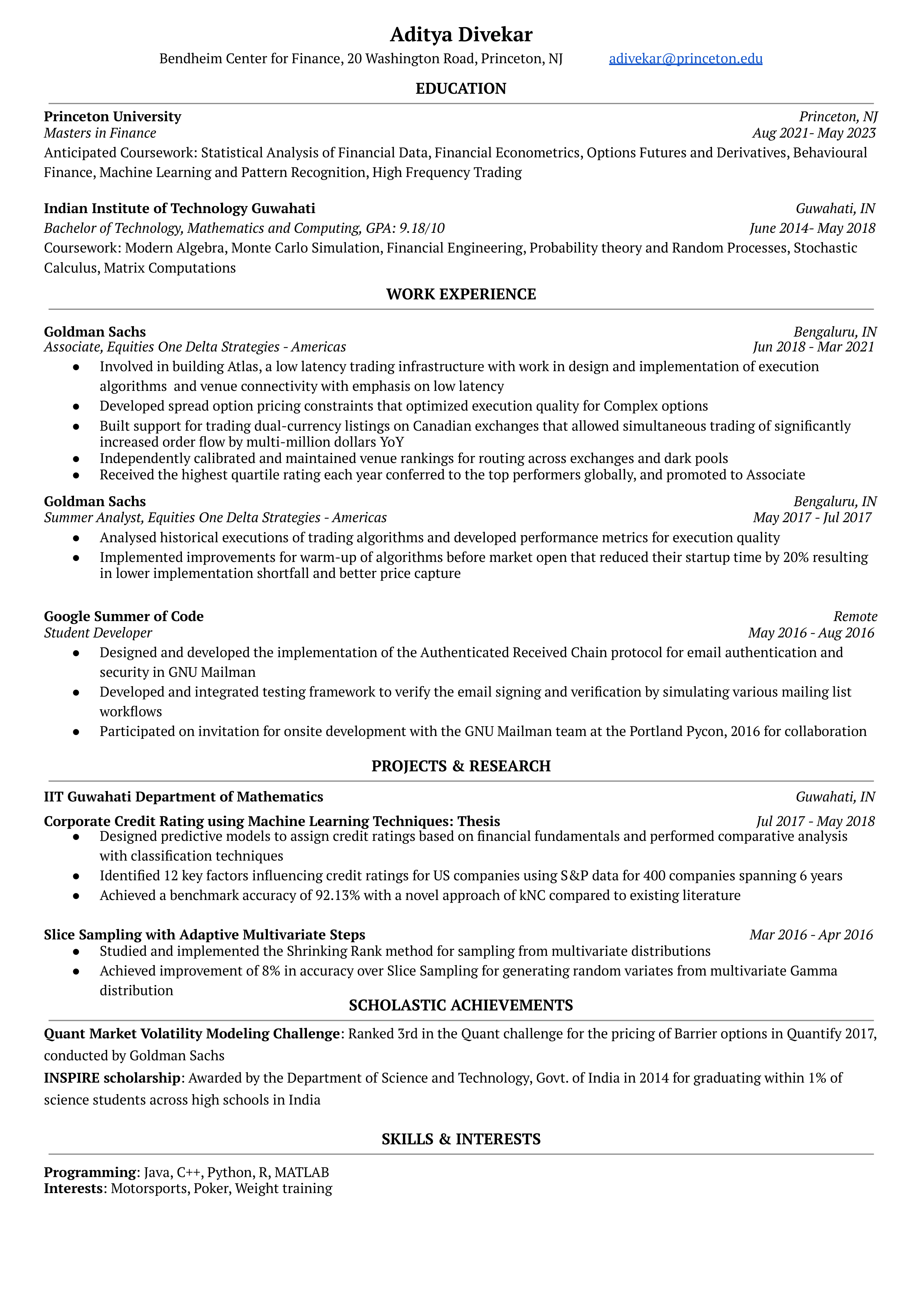 Goldman Sachs Financial Analyst Resume — page 1