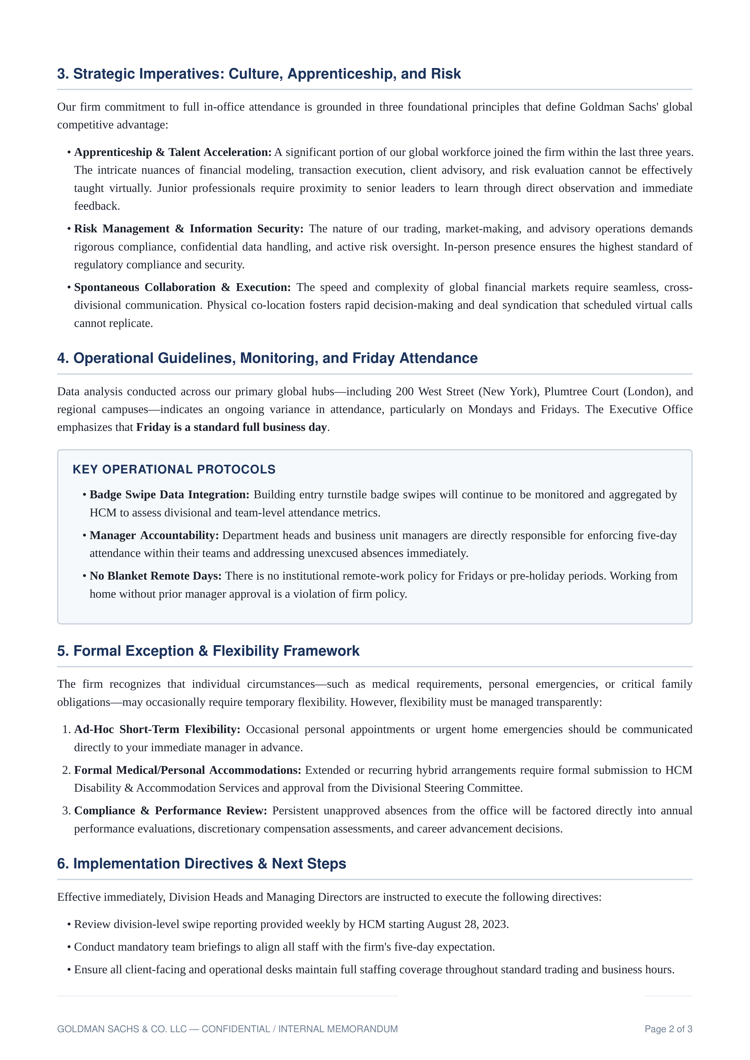 Goldman Sachs Office Attendance Memo — page 2