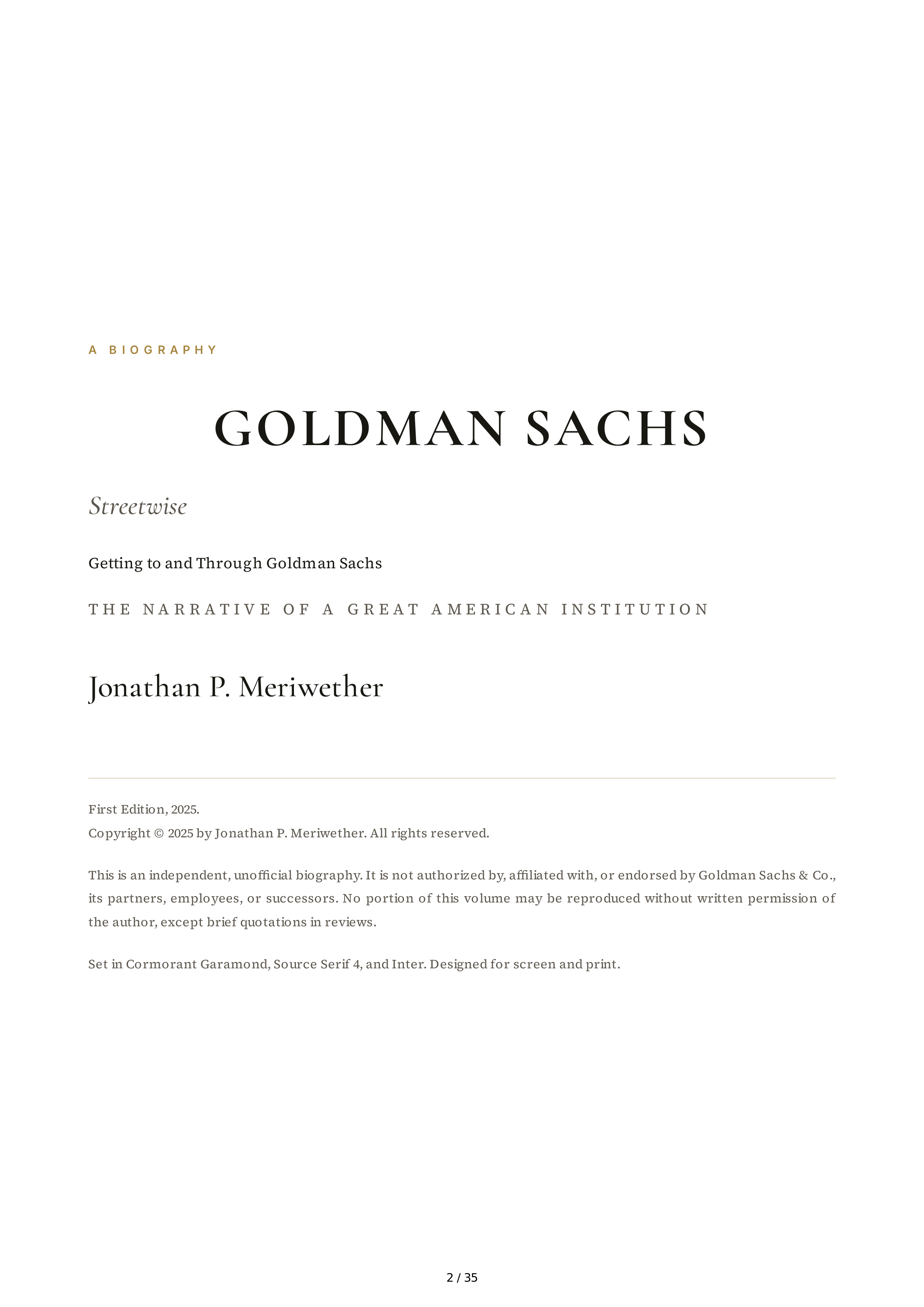 Goldman Sachs Streetwise Getting to and Through Goldman Sachs Biography — page 2