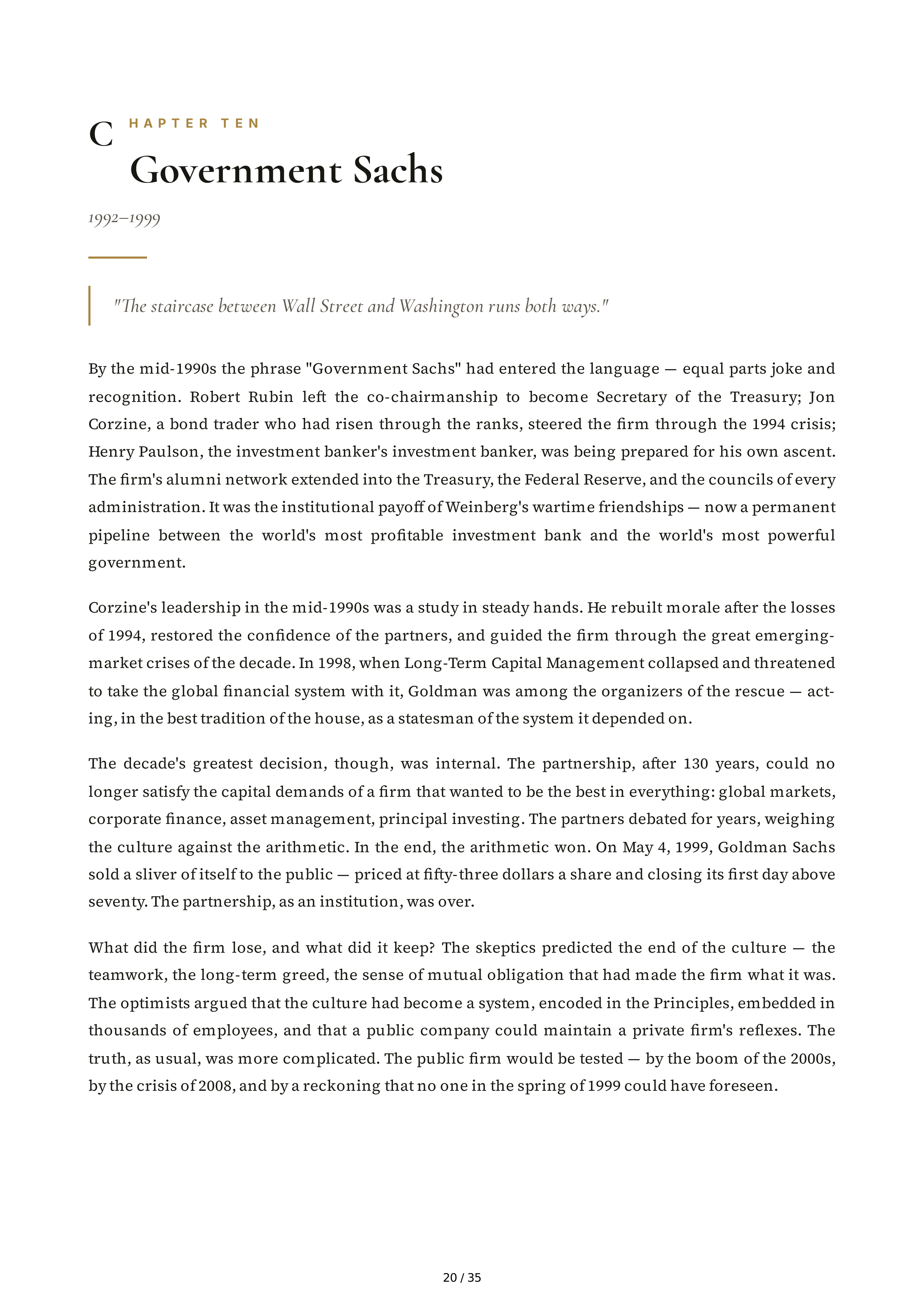 Goldman Sachs Streetwise Getting to and Through Goldman Sachs Biography — page 20