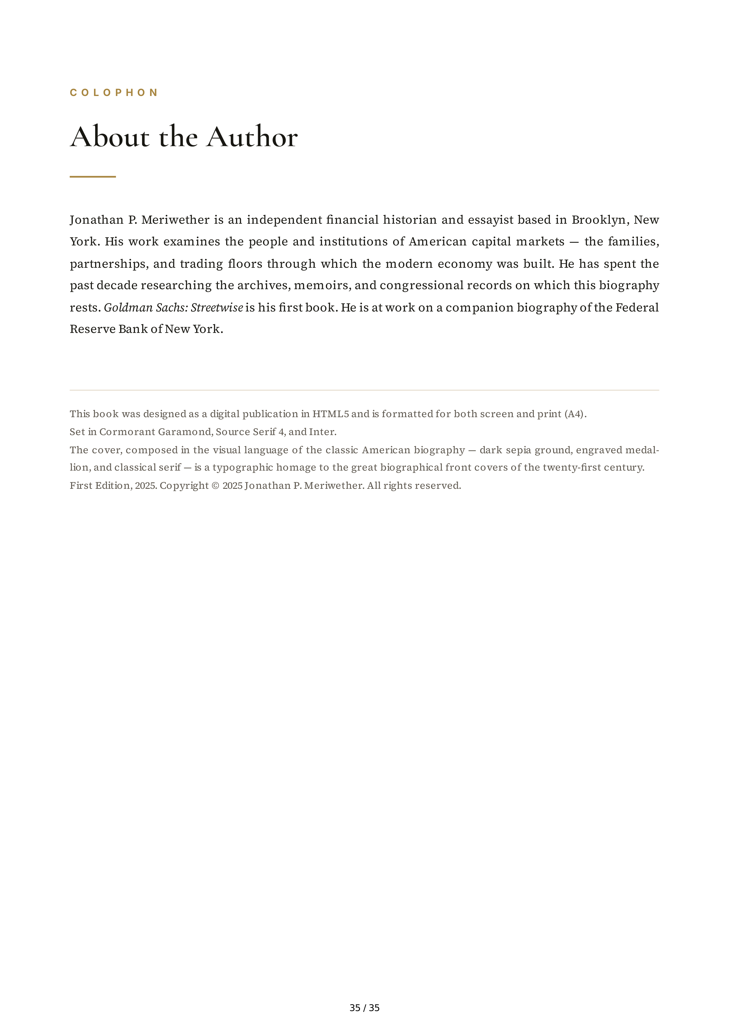 Goldman Sachs Streetwise Getting to and Through Goldman Sachs Biography — page 35