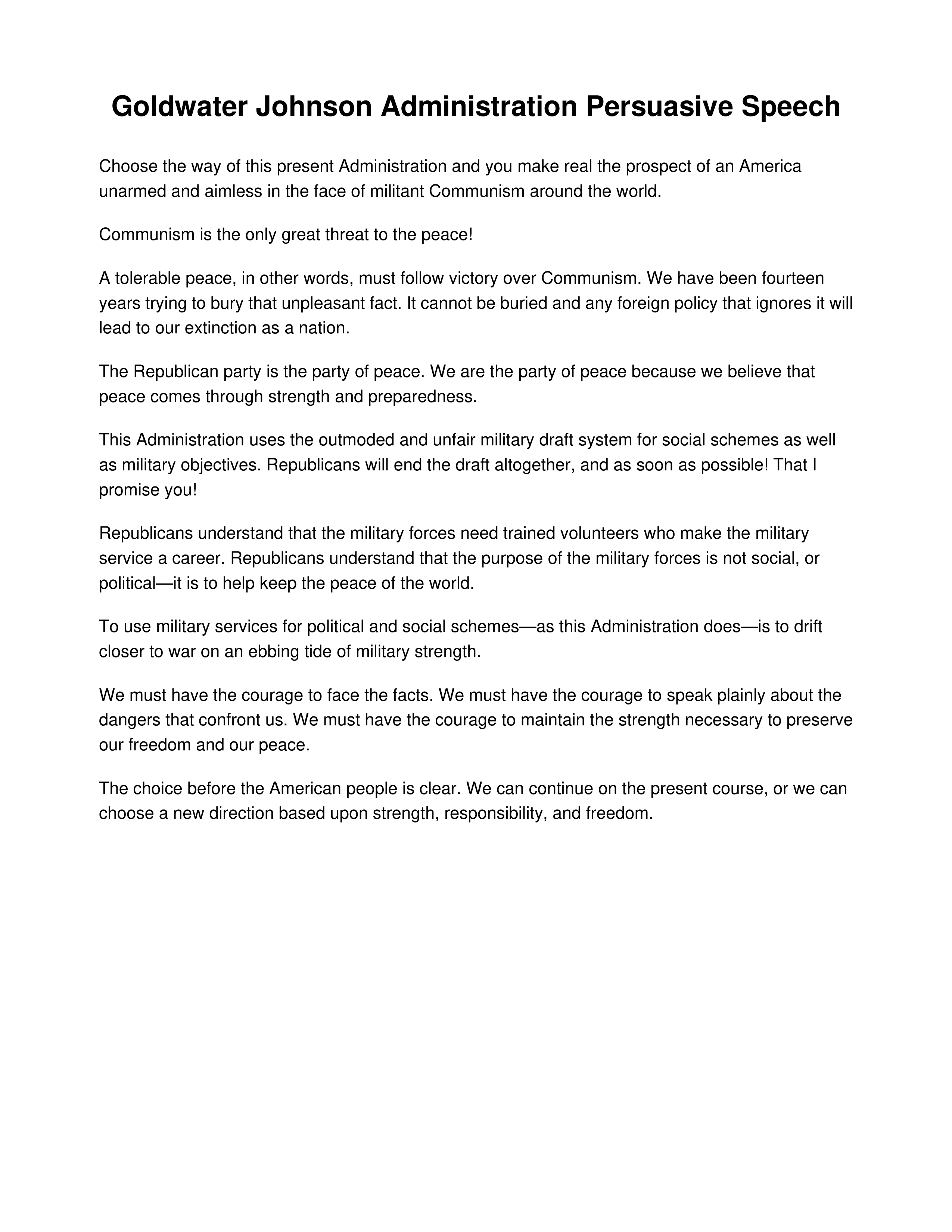 Goldwater Johnson Administration Persuasive Speech — page 1