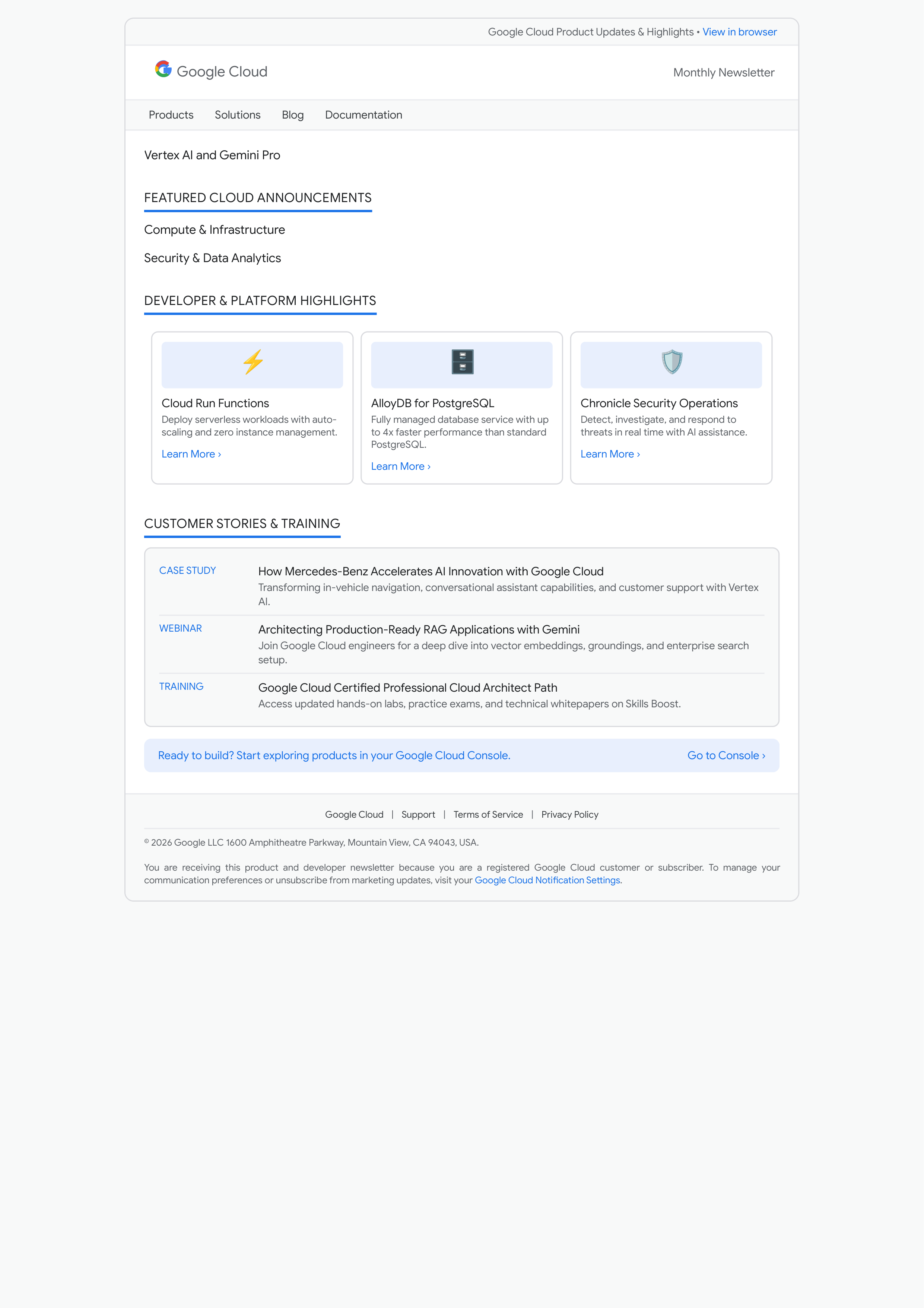 Google Cloud Email Newsletter — page 1