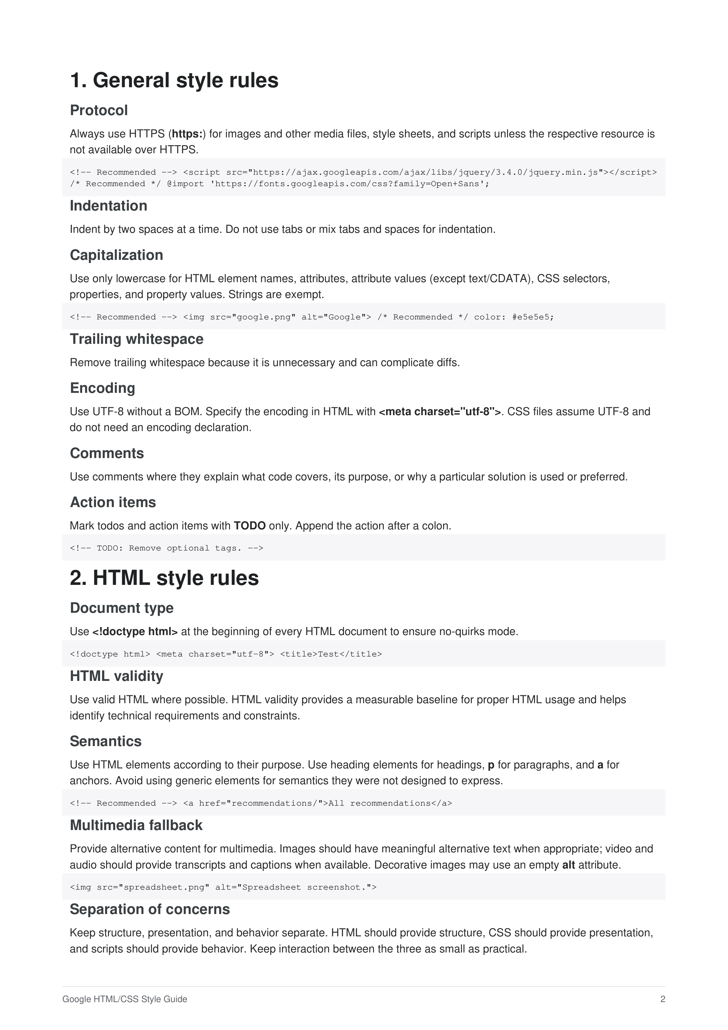 Google HTML/CSS Style Guide — page 2