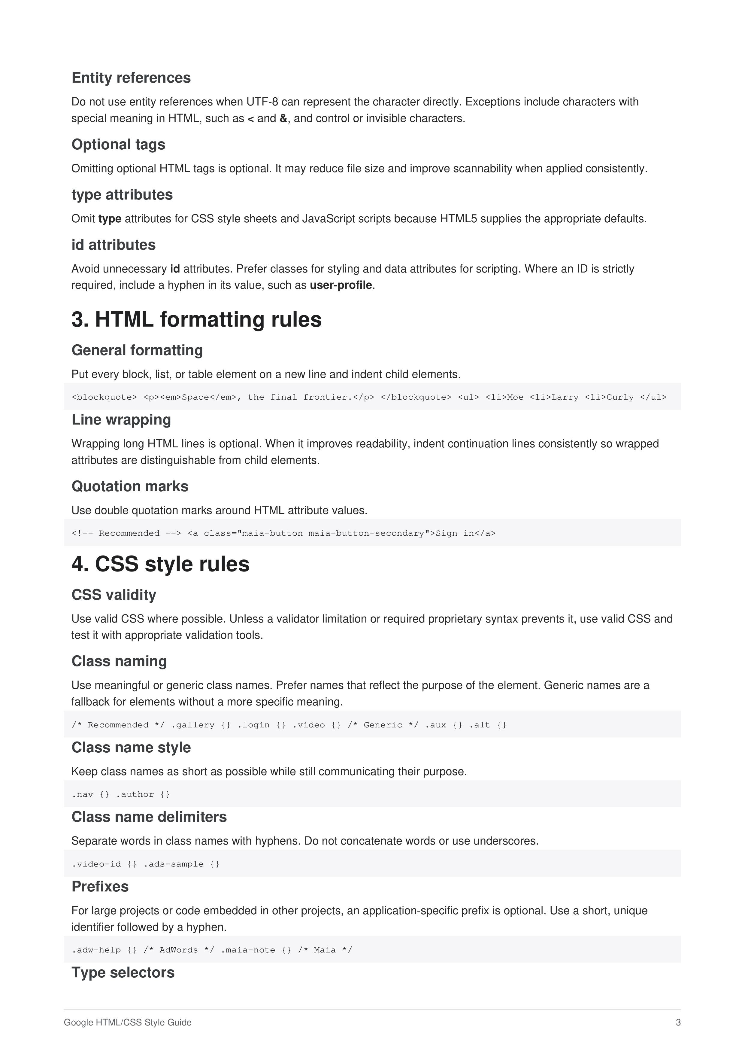 Google HTML/CSS Style Guide — page 3