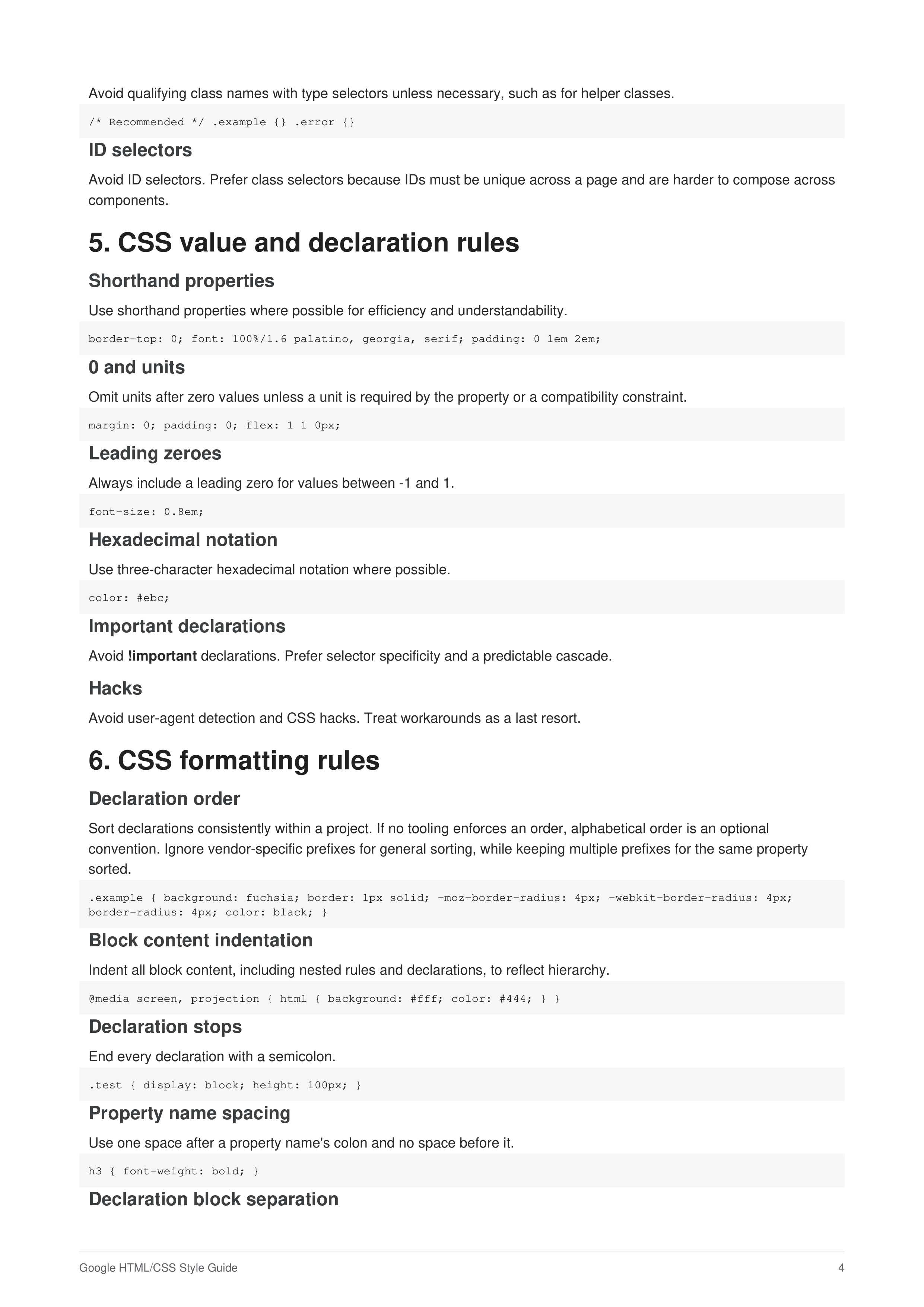 Google HTML/CSS Style Guide — page 4