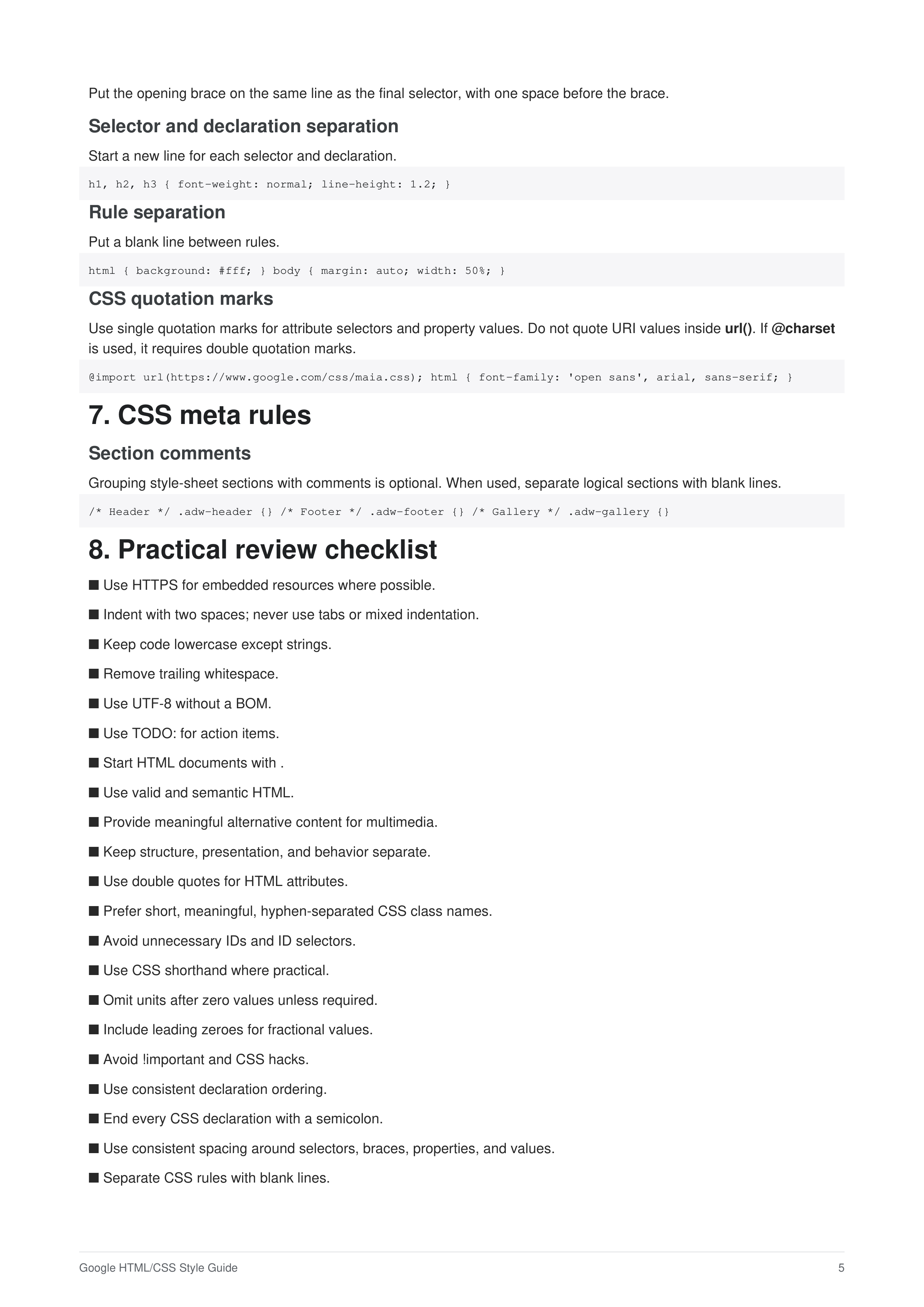 Google HTML/CSS Style Guide — page 5
