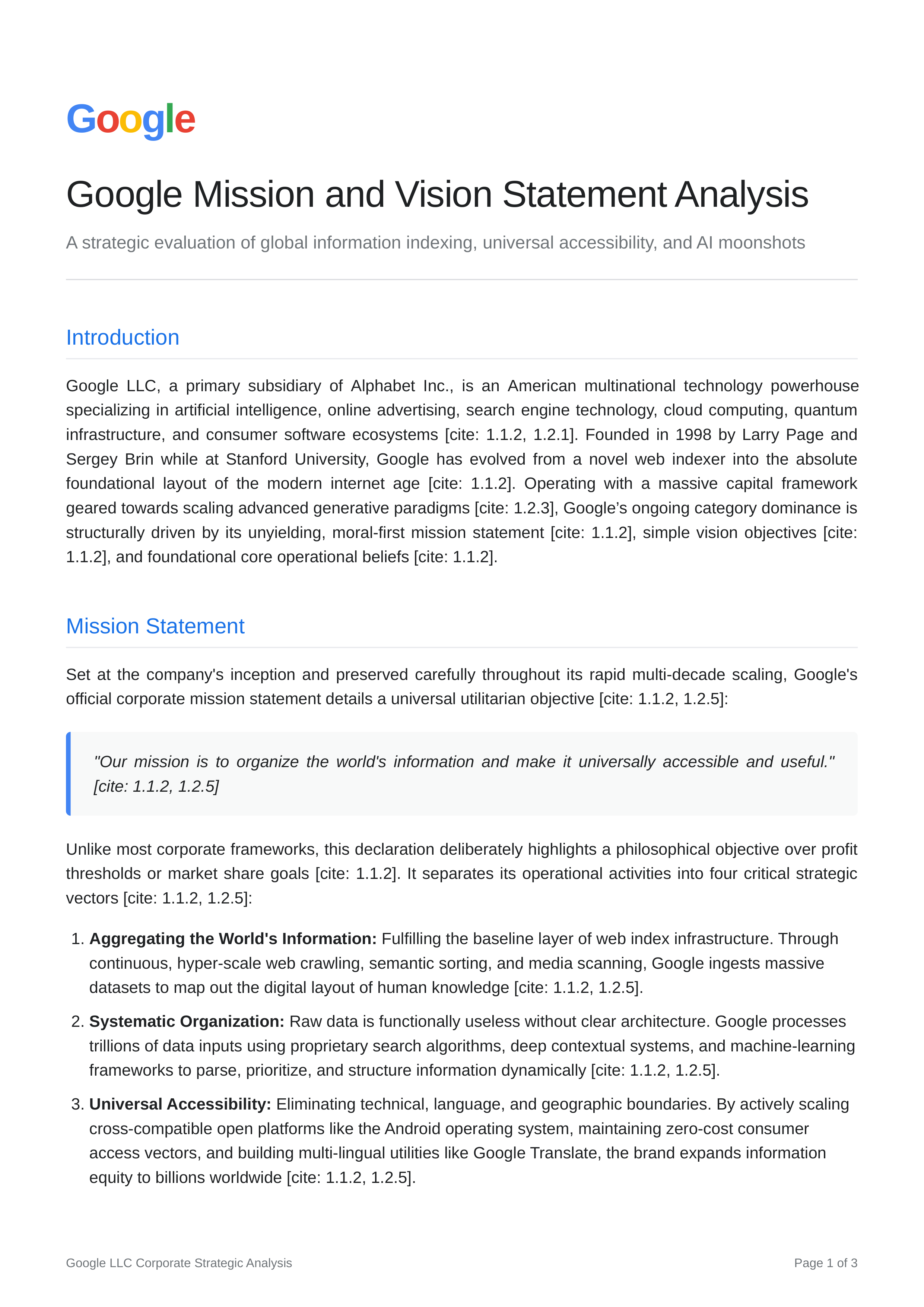 Google Mission Statement — page 1
