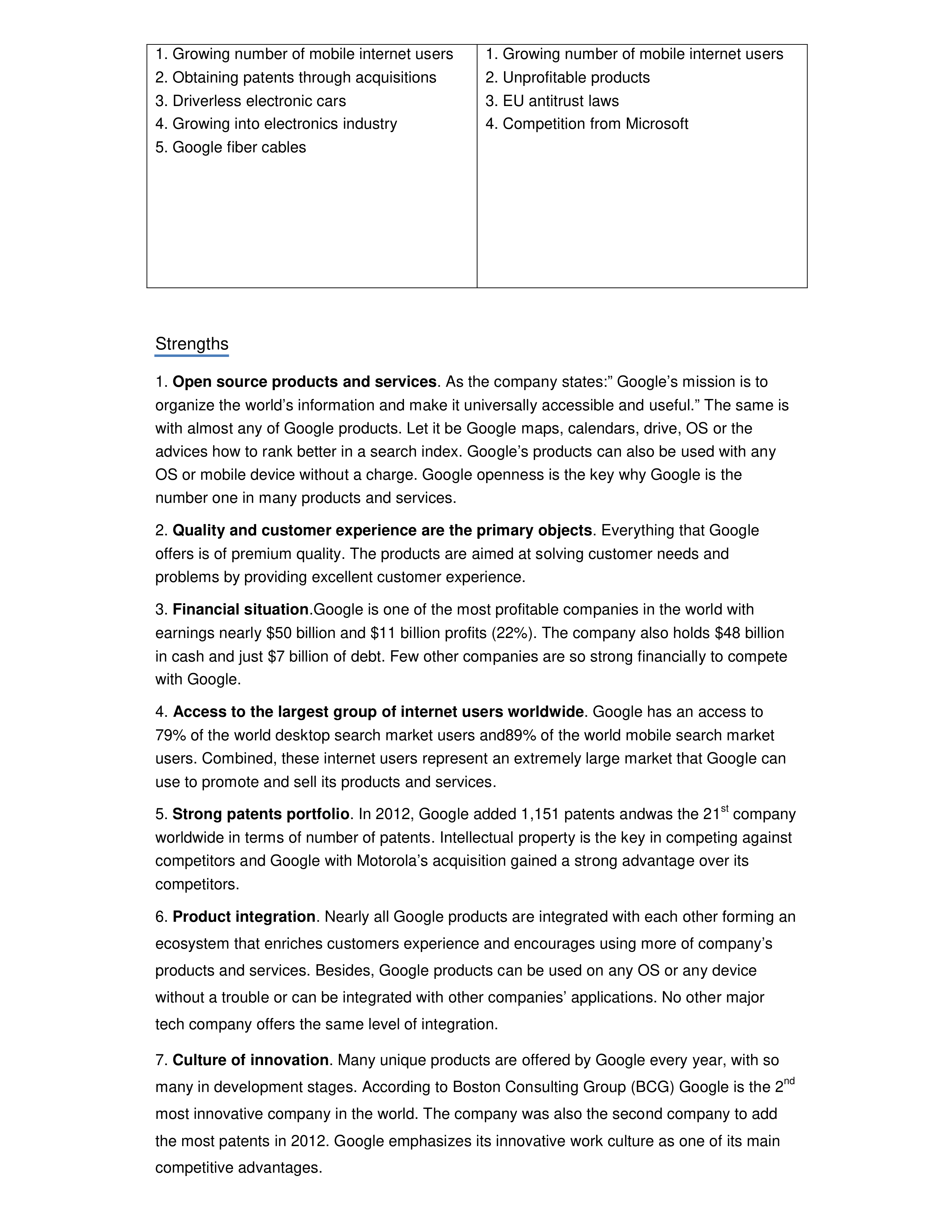Google Swot Analysis  — page 2