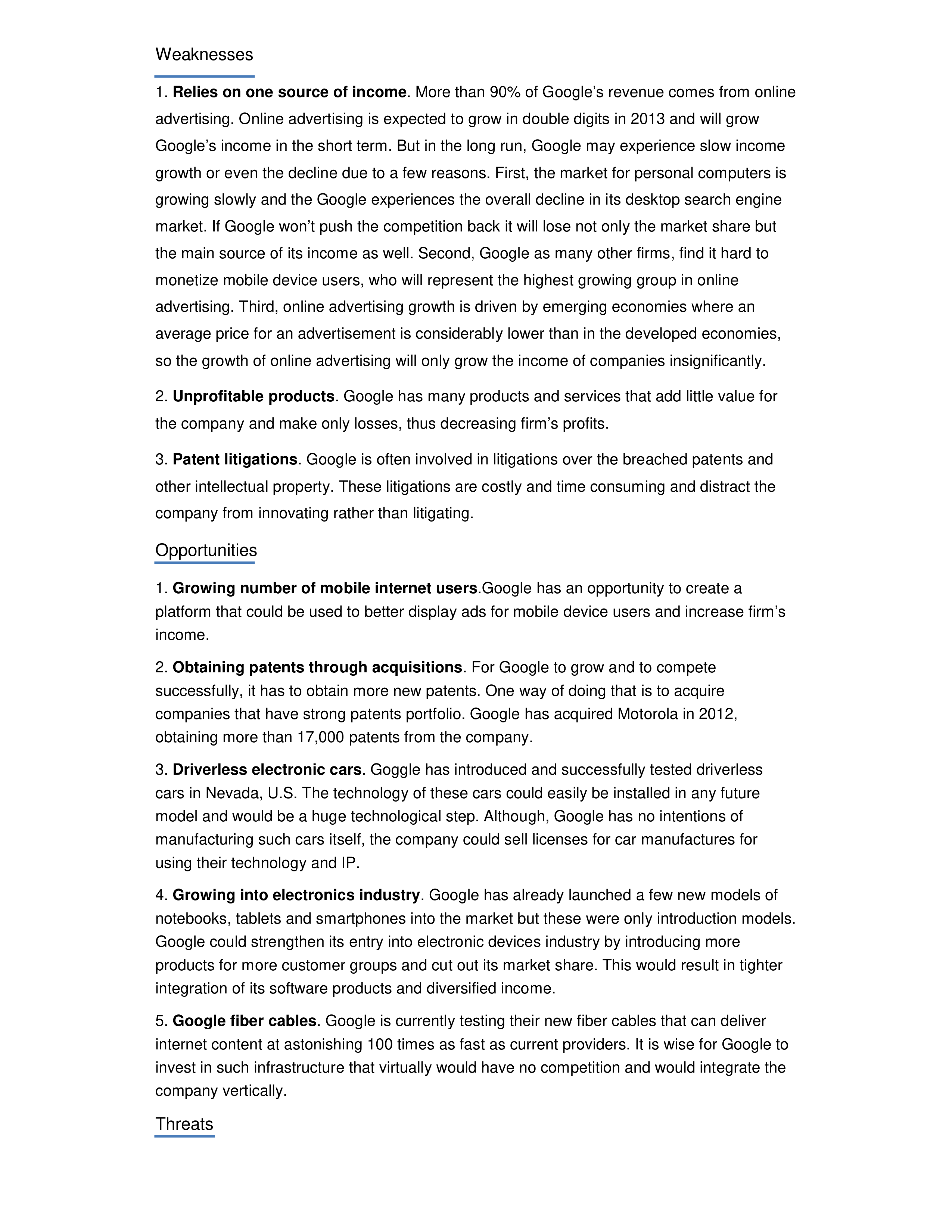 Google Swot Analysis  — page 3
