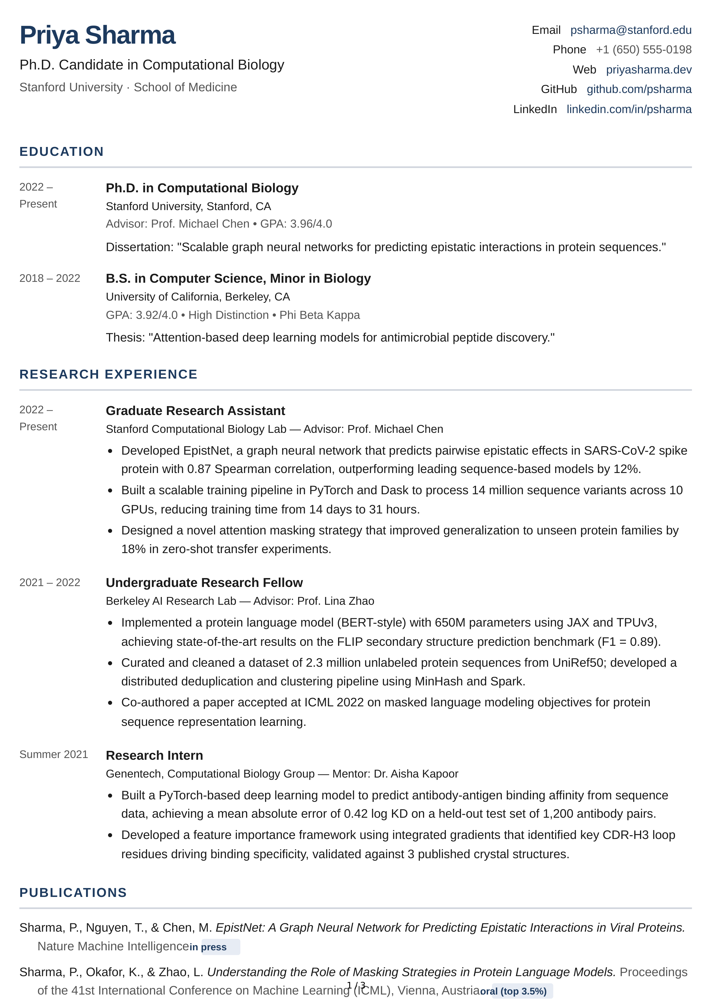 Graduate Student CV — page 1