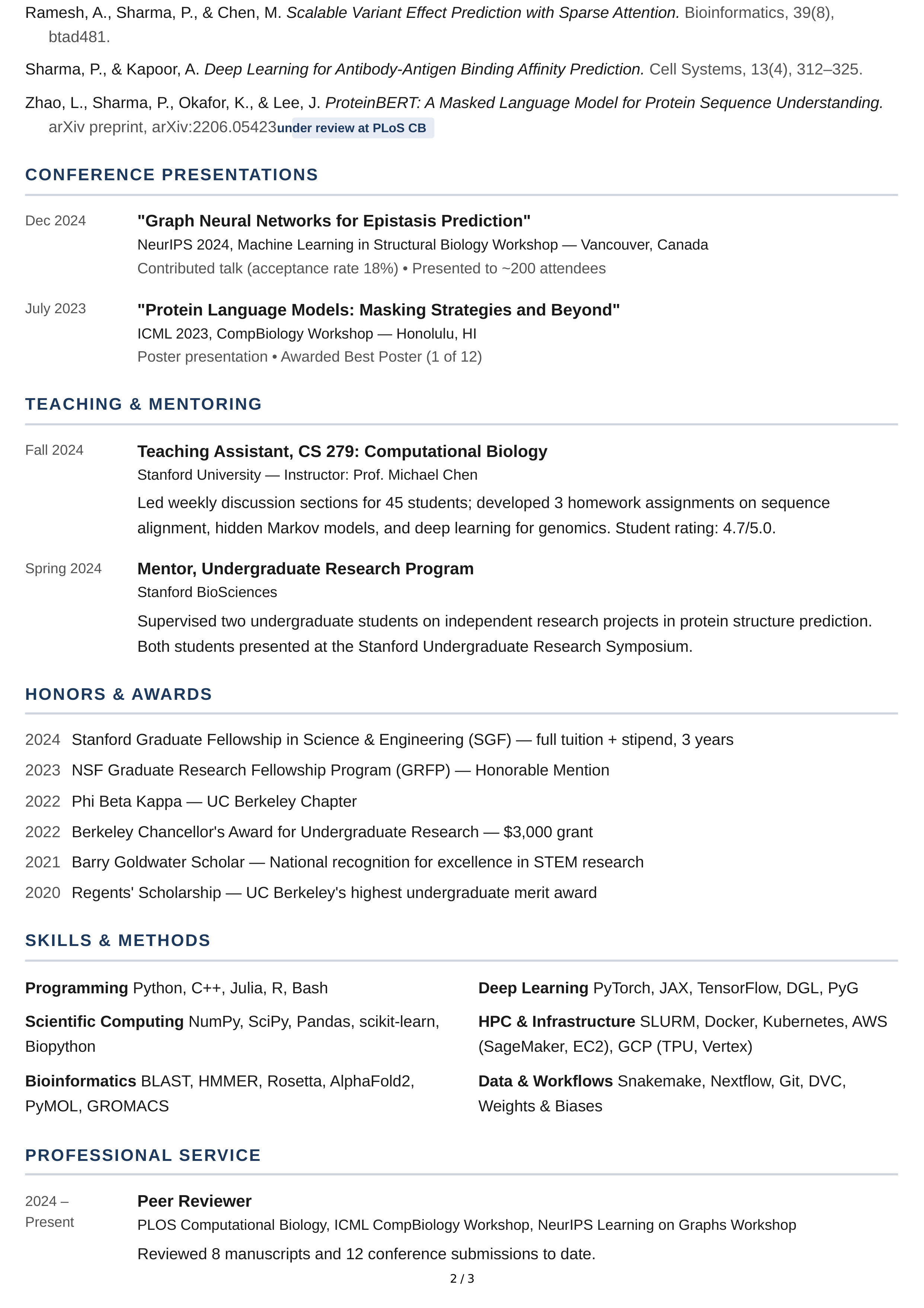 Graduate Student CV — page 2