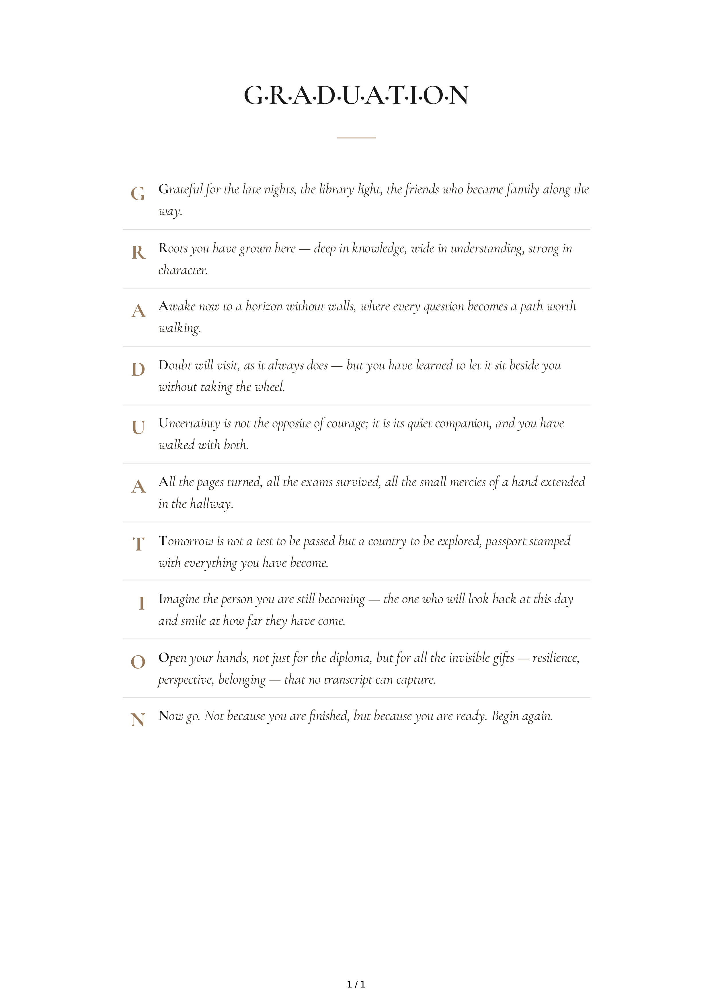 Graduation Acrostic Poem — page 1