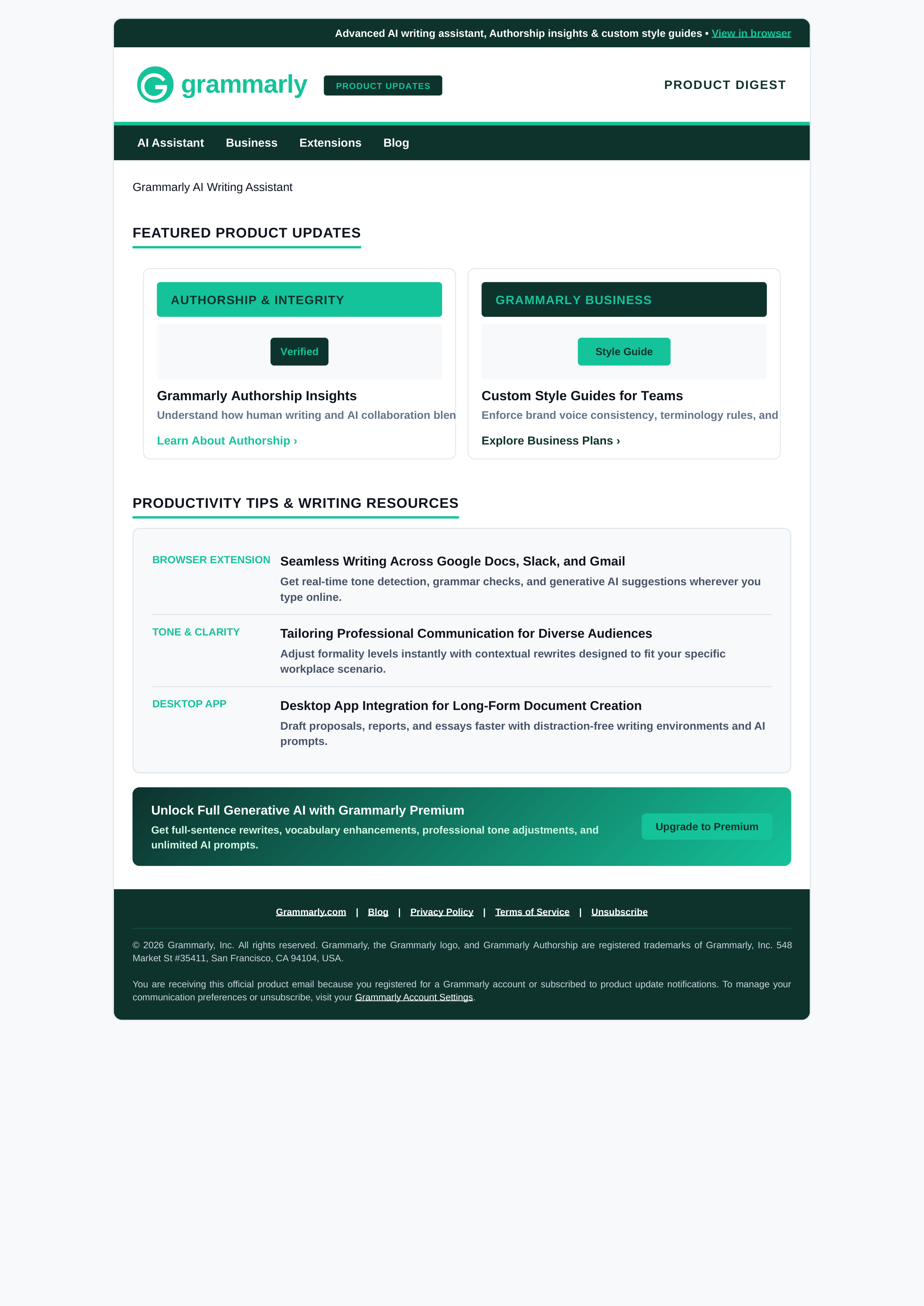 Grammarly Product Updates Email Newsletter — page 1