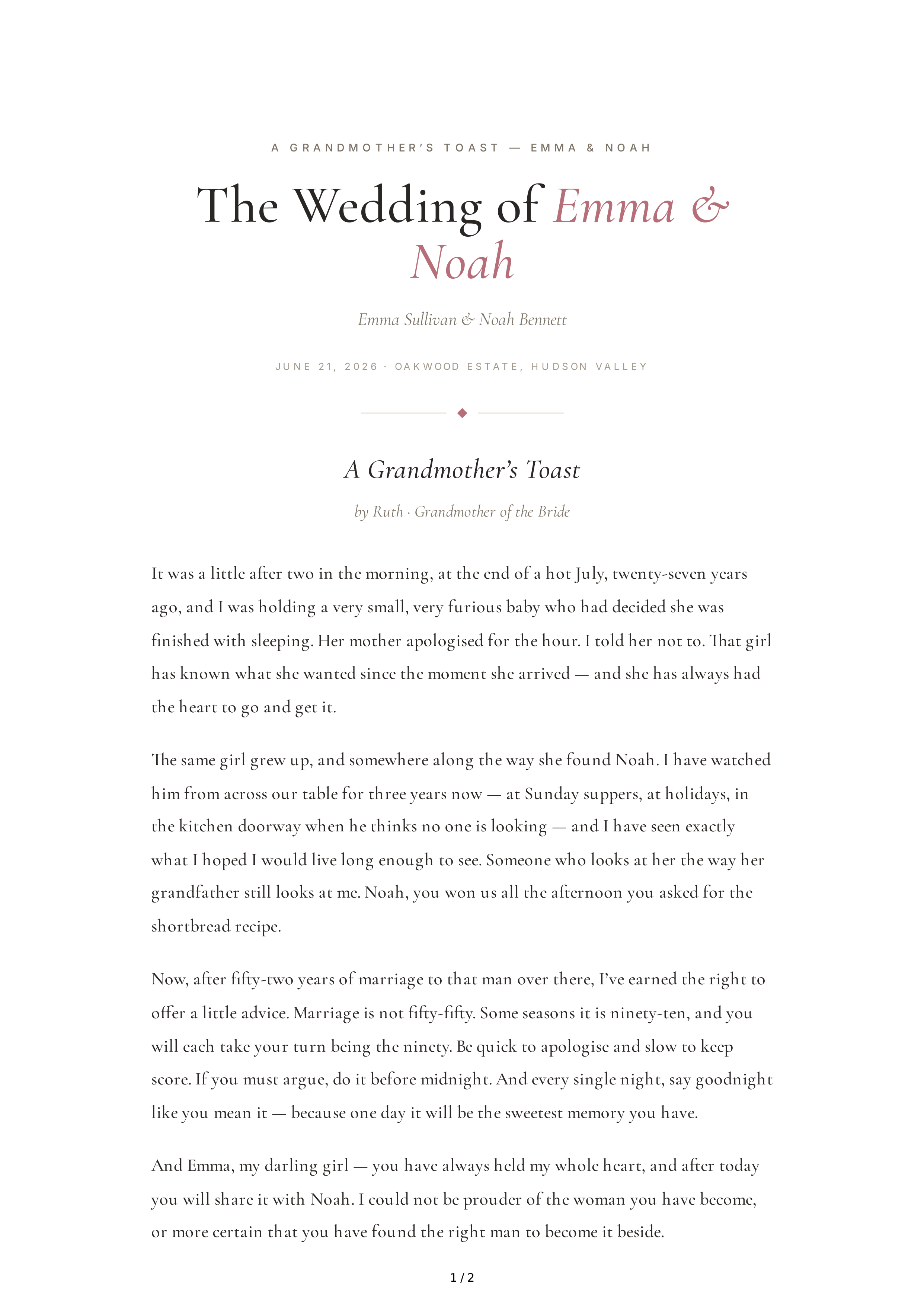 Grandparent Wedding Toast — page 1