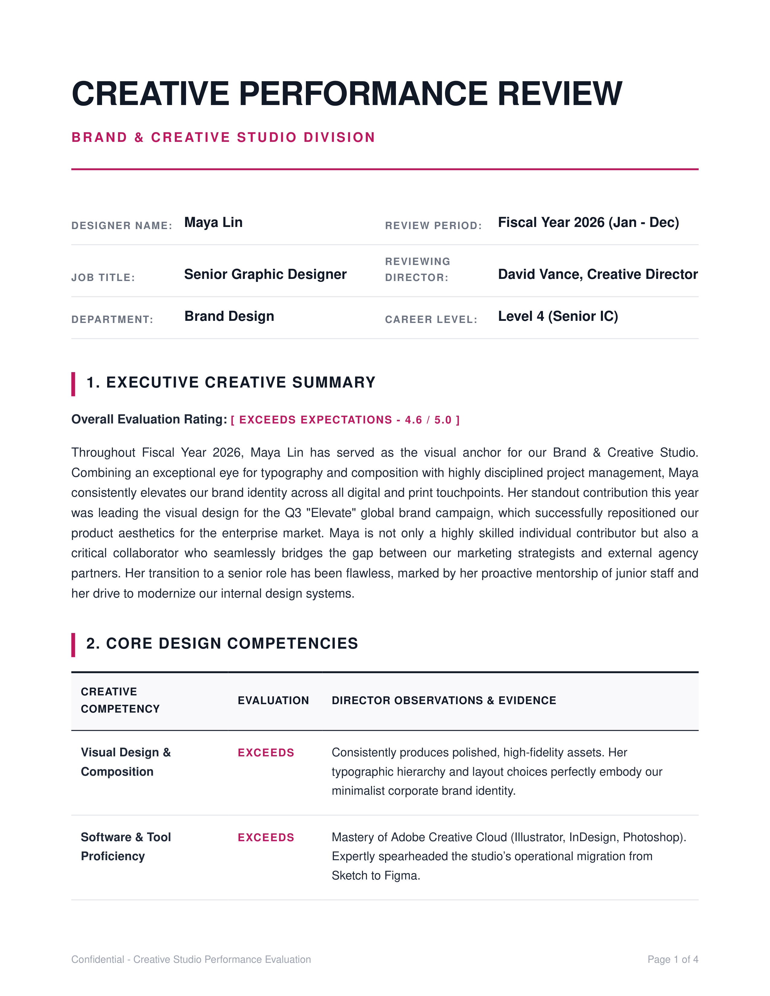 Graphic Designer Performance Review — page 1