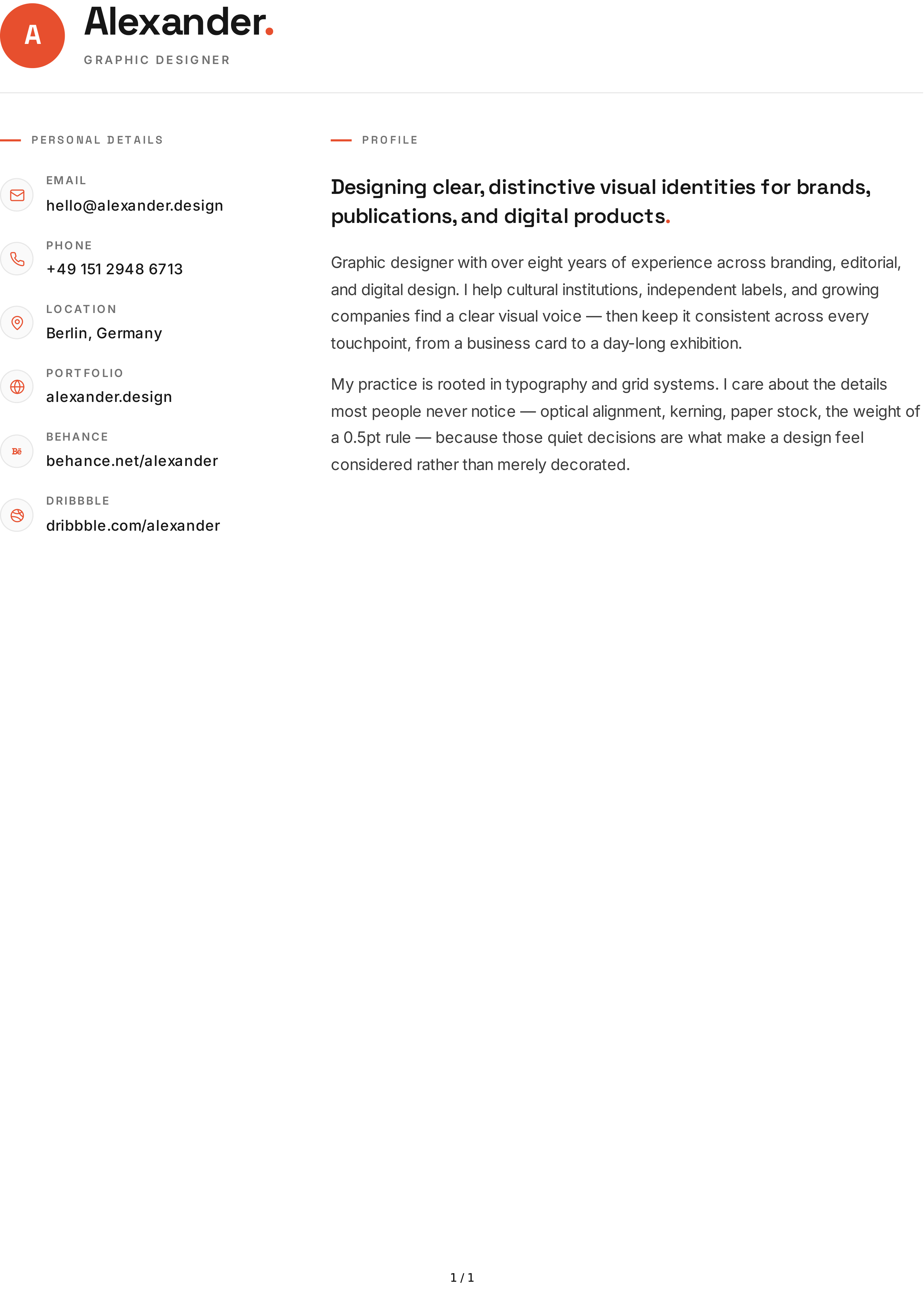 Graphic Designer Resume Profile — page 1