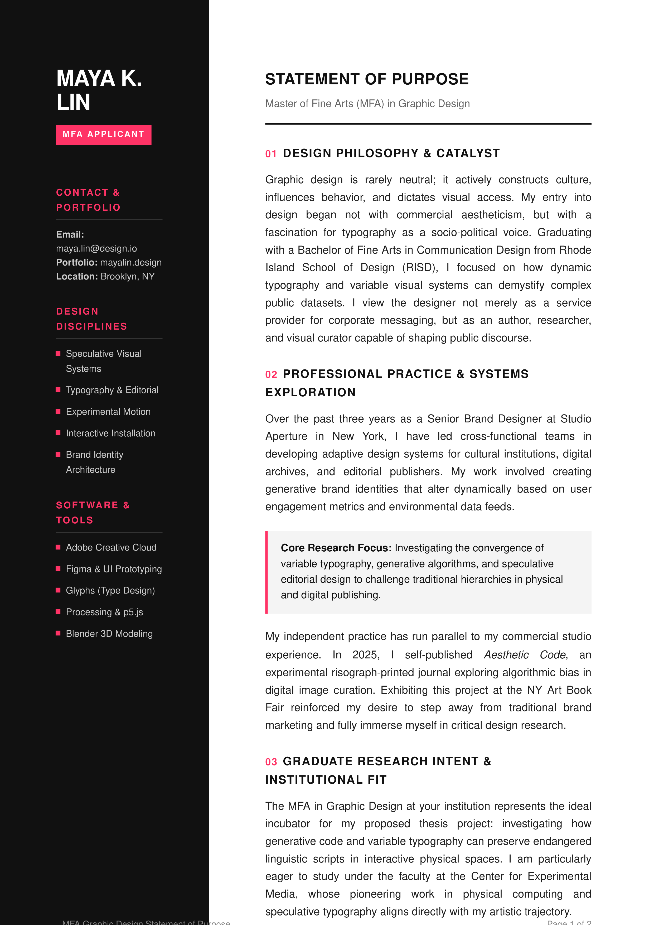Graphic Designer Statement of Purpose — page 1