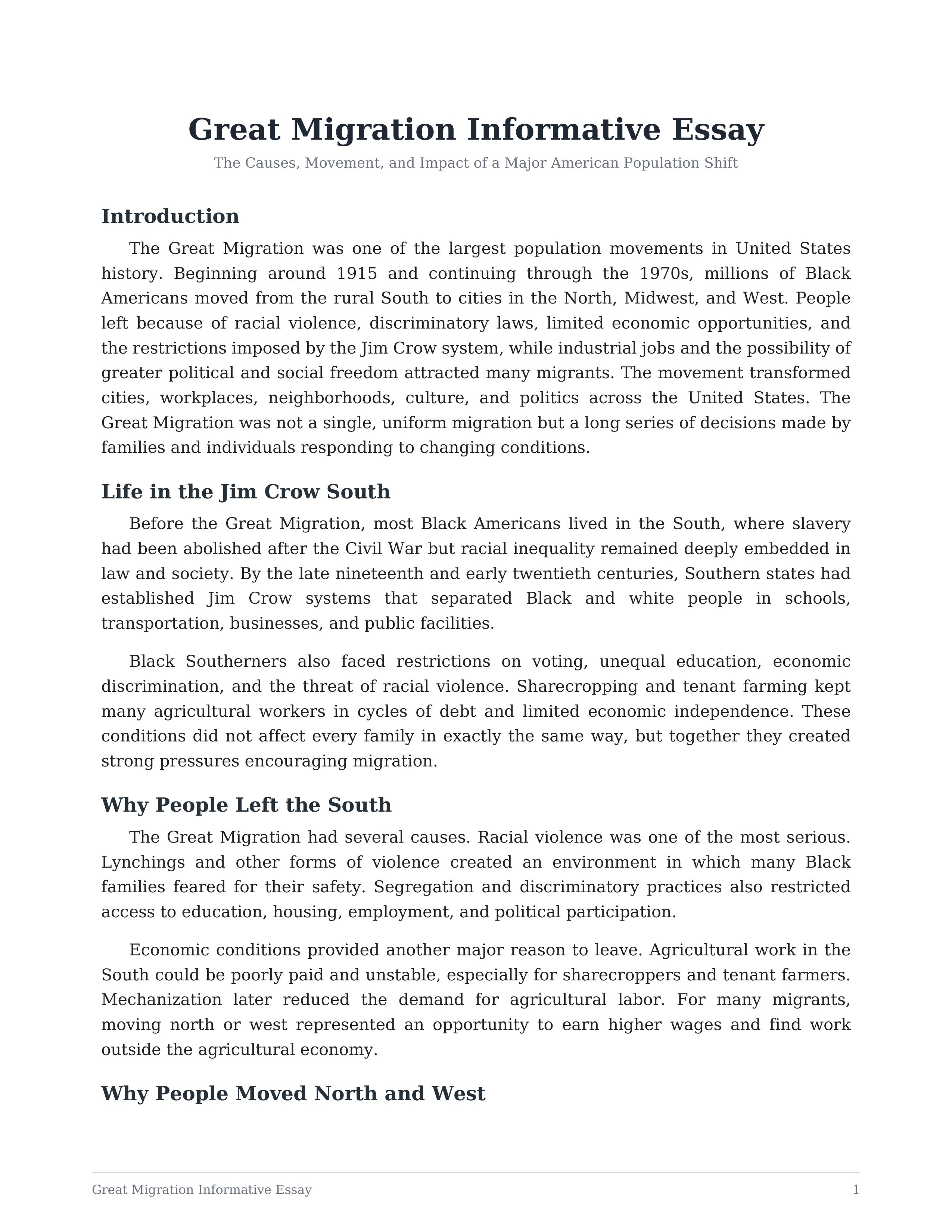 Great Migration Informative Essay — page 1