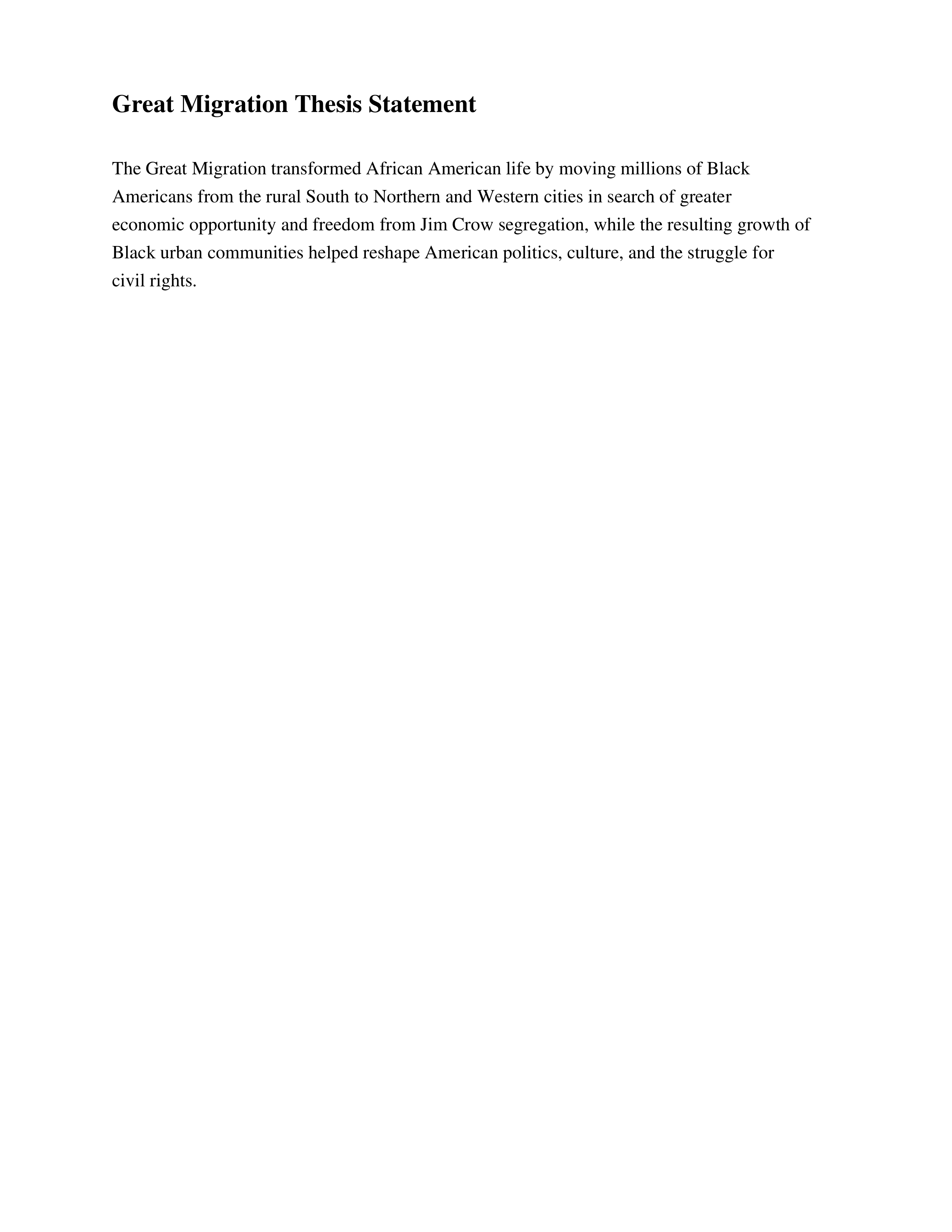Great Migration Thesis Statement — page 1