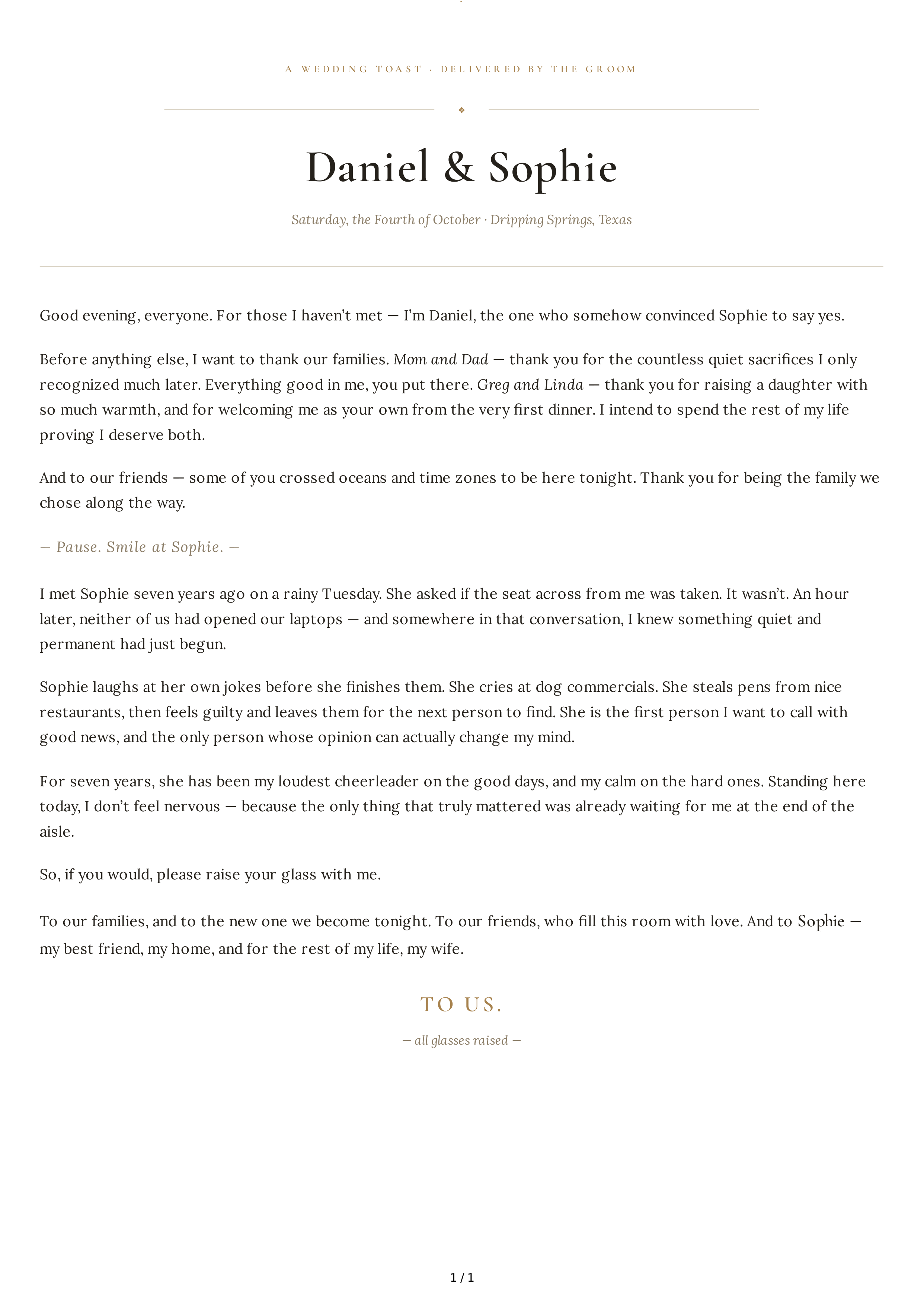 Groom Wedding Toast — page 1