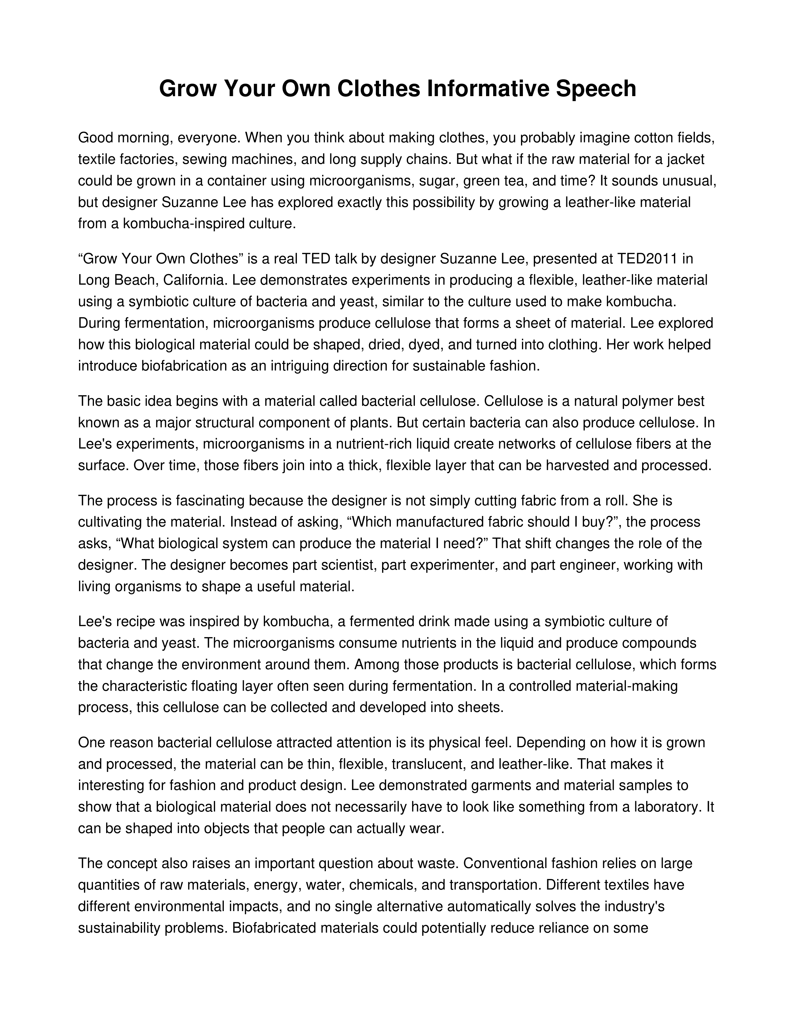 Grow Your Own Clothes Informative Speech — page 1