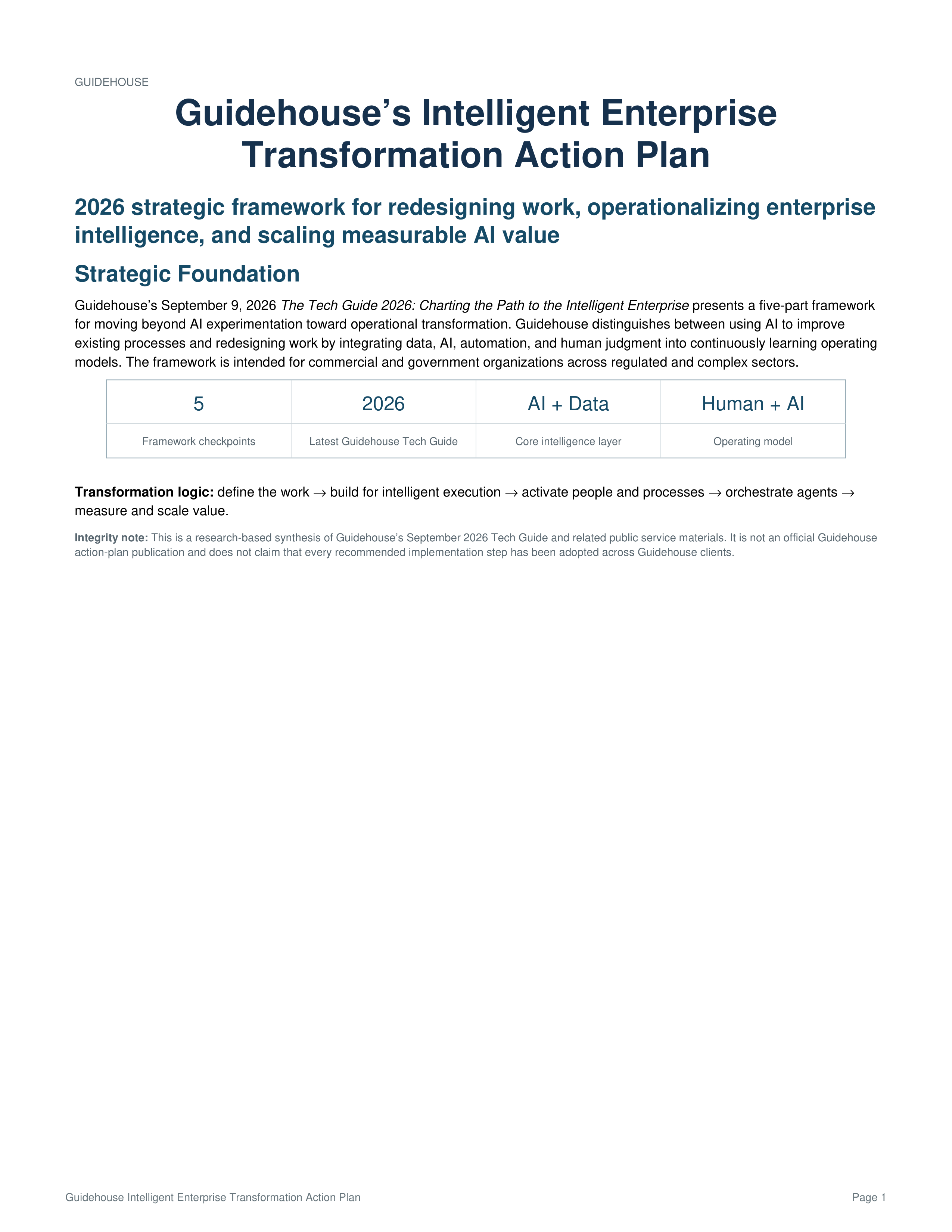 Guidehouse’s Intelligent Enterprise Transformation Action Plan — page 1