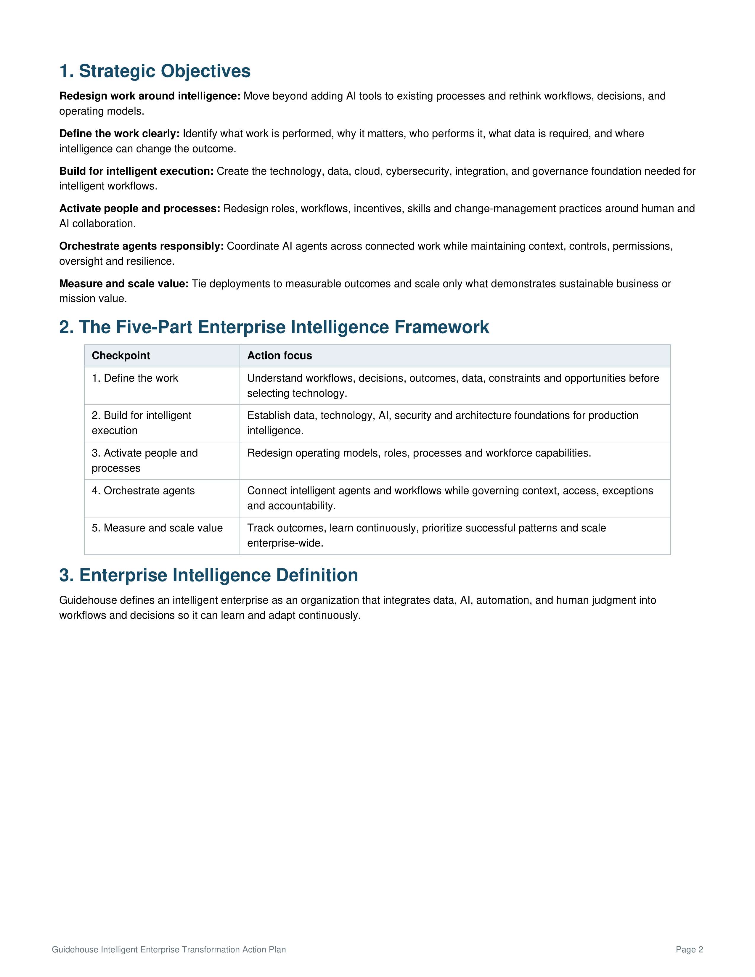 Guidehouse’s Intelligent Enterprise Transformation Action Plan — page 2