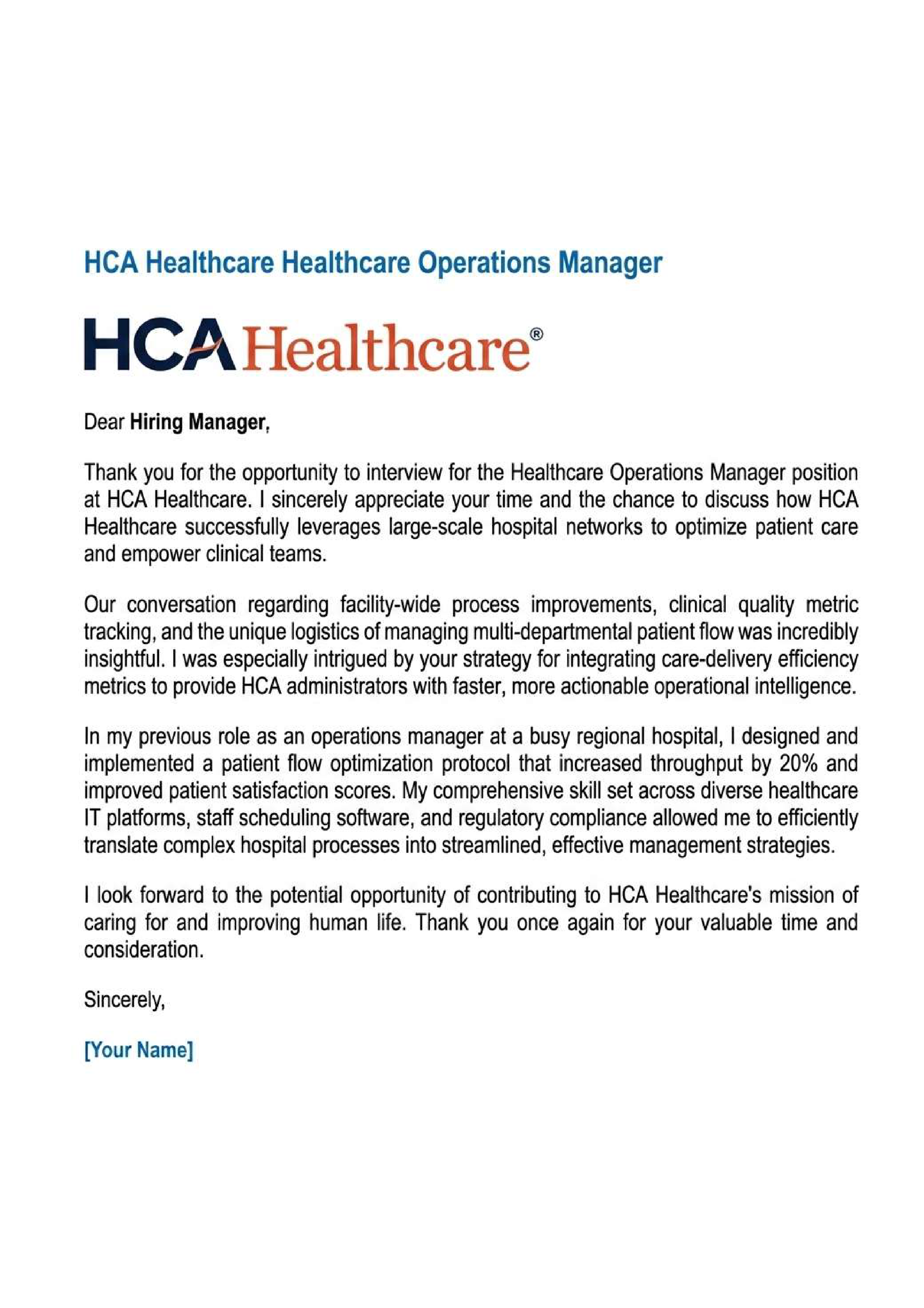 HCA Healthcare Operations Manager — page 1