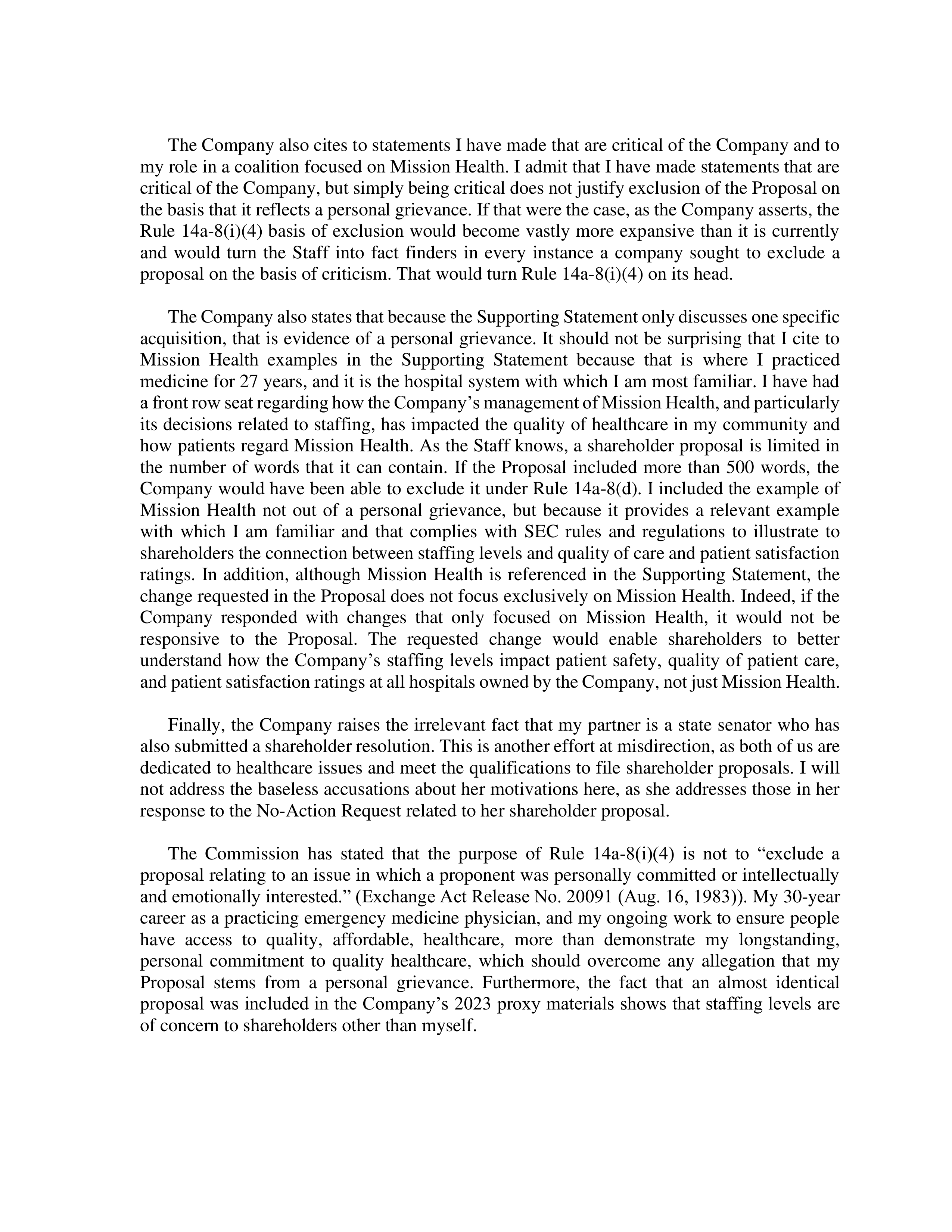 HCA Healthcare Proposal  — page 17